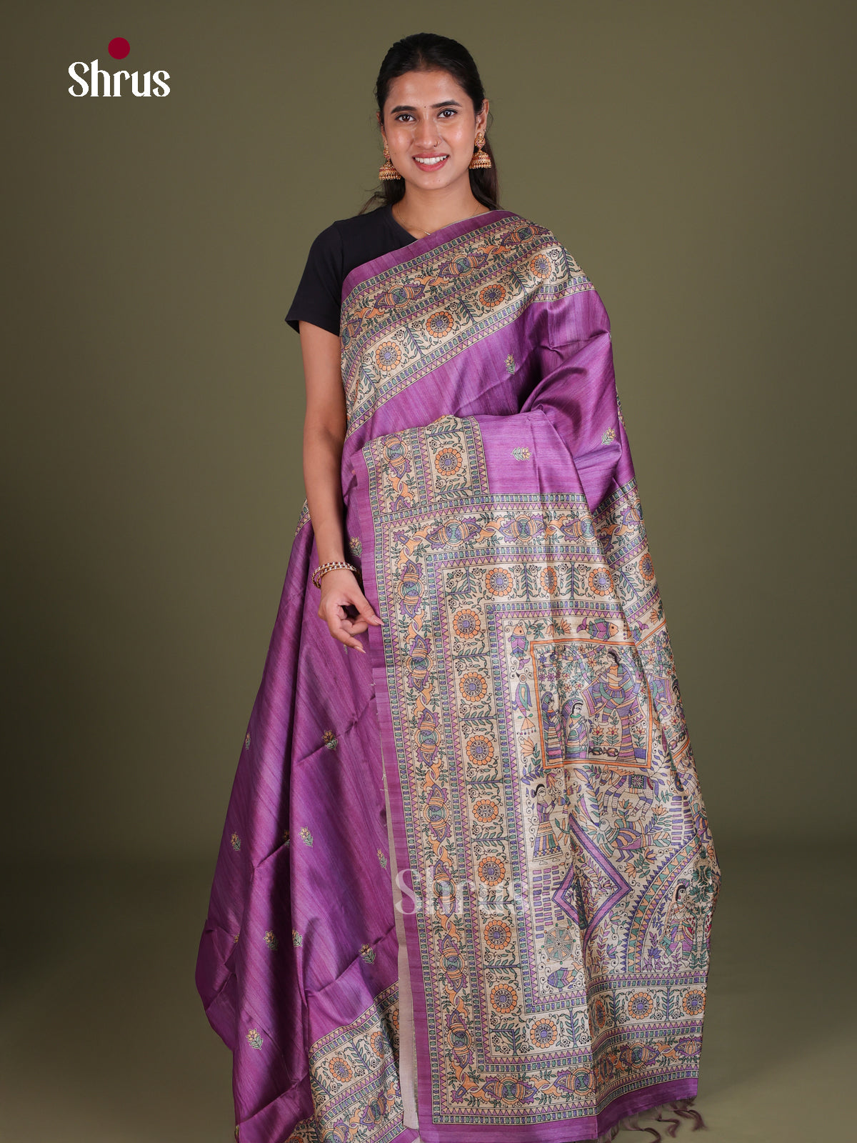 Printed Madhubani Saree - EES12040 - Shop on Shrus.com