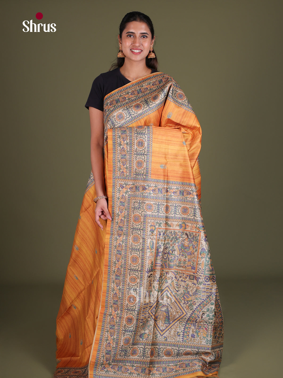 Printed Madhubani Saree - EES12041 - Shop on Shrus.com