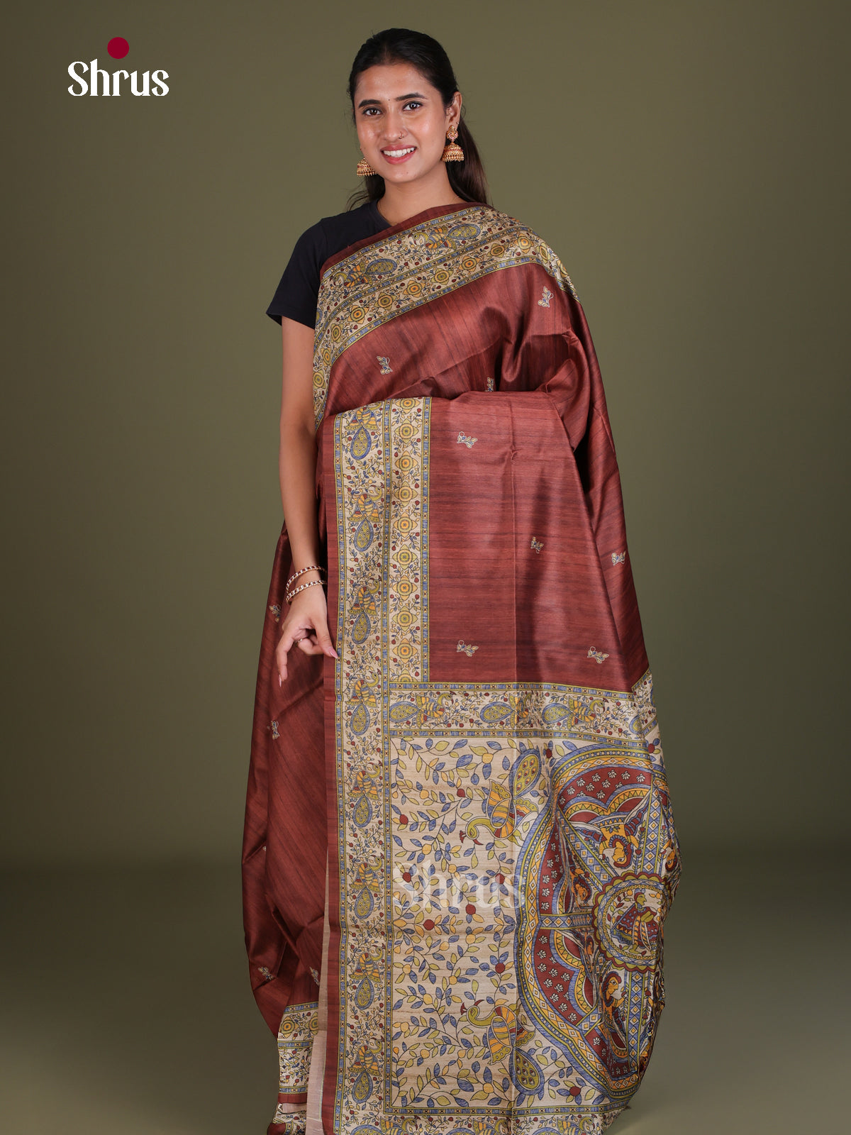 Printed Madhubani Saree - EES12048 - Shop on Shrus.com