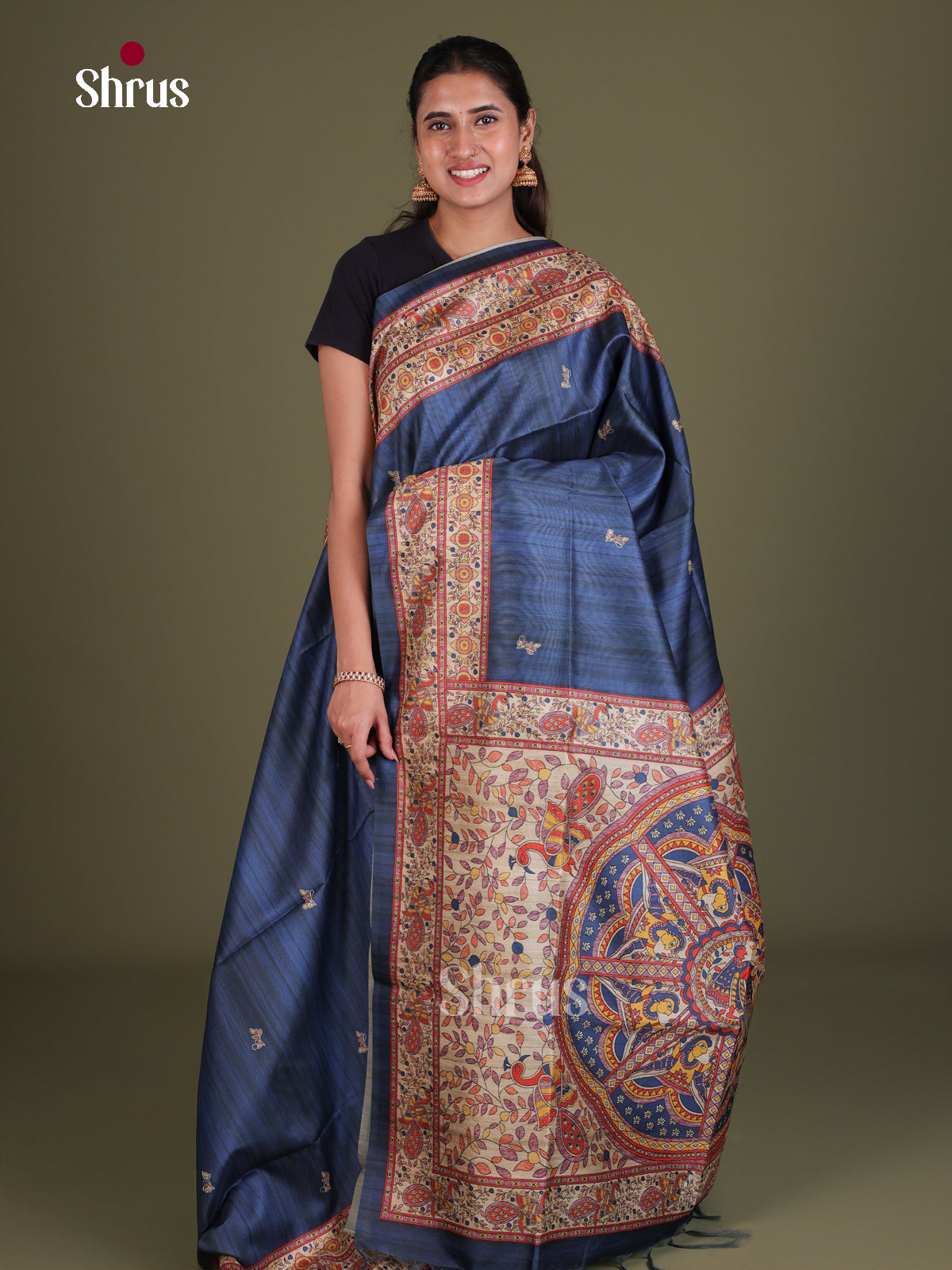 Printed Madhubani Saree - EES12049 - Shop on Shrus.com