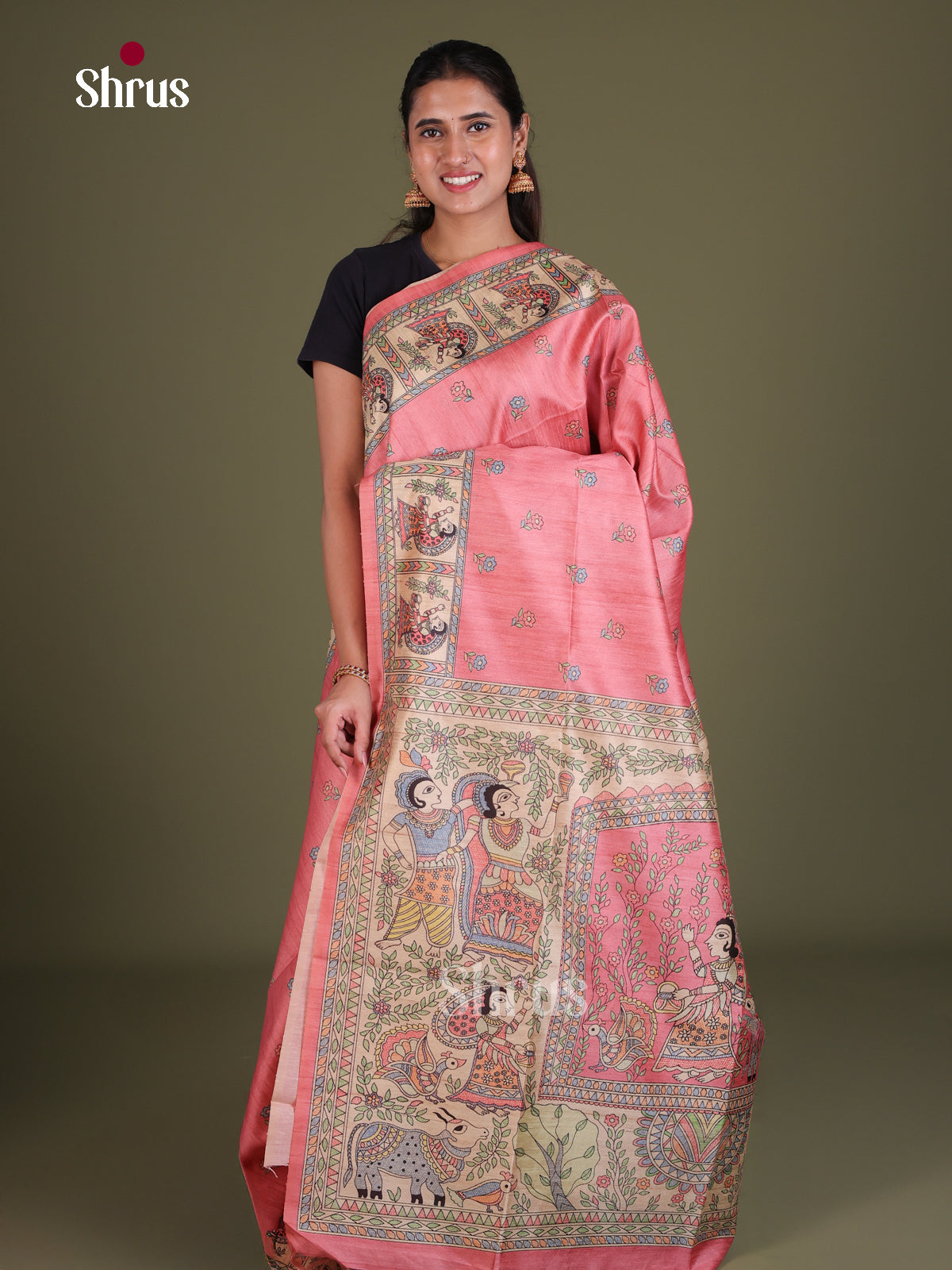 Printed Madhubani Saree - EES12050 - Shop on Shrus.com
