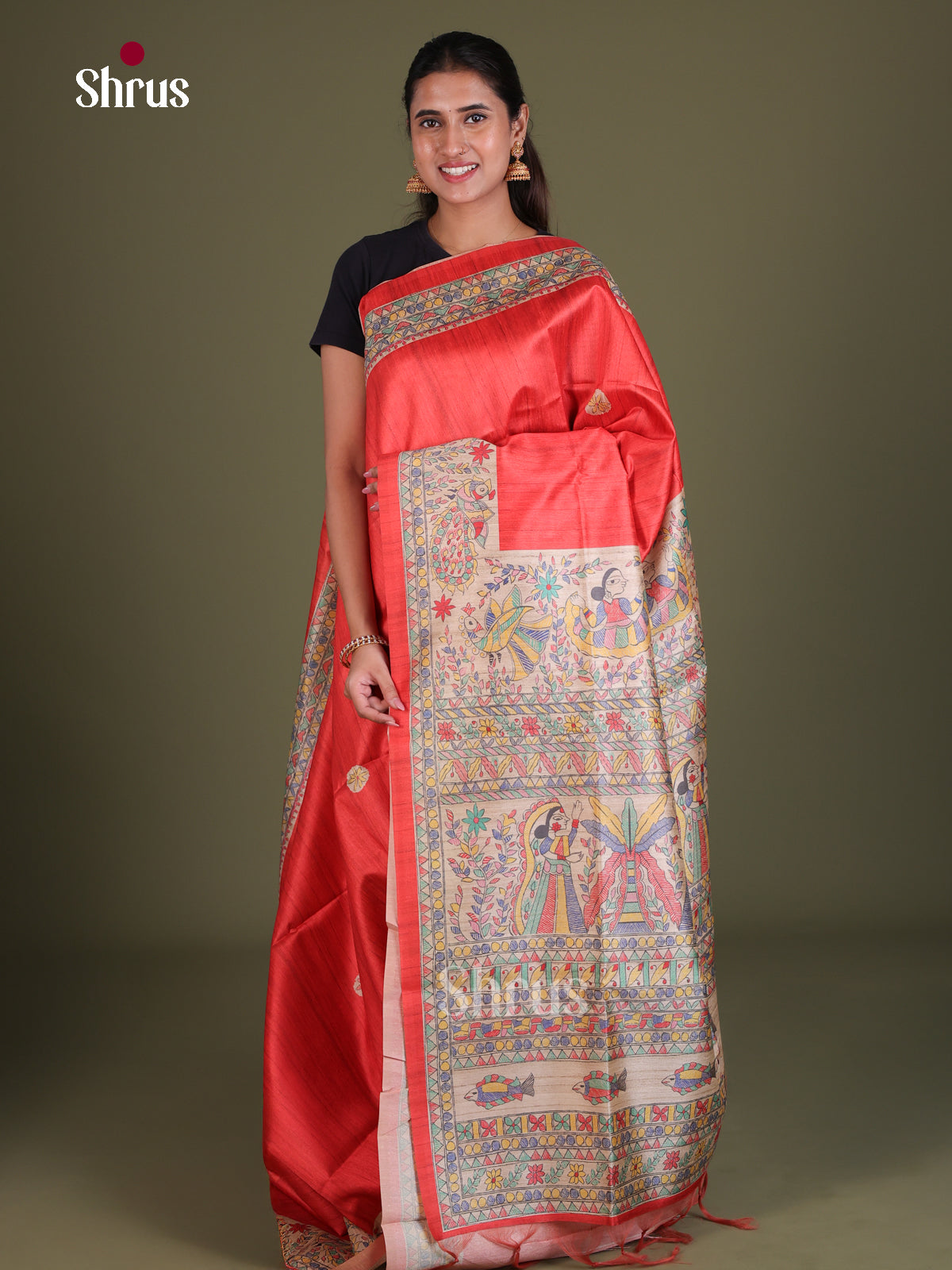 Printed Madhubani Saree - EES12052 - Shop on Shrus.com