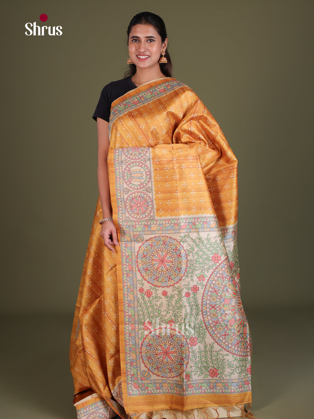 Printed Madhubani Saree - EES12058 - Shop on Shrus.com