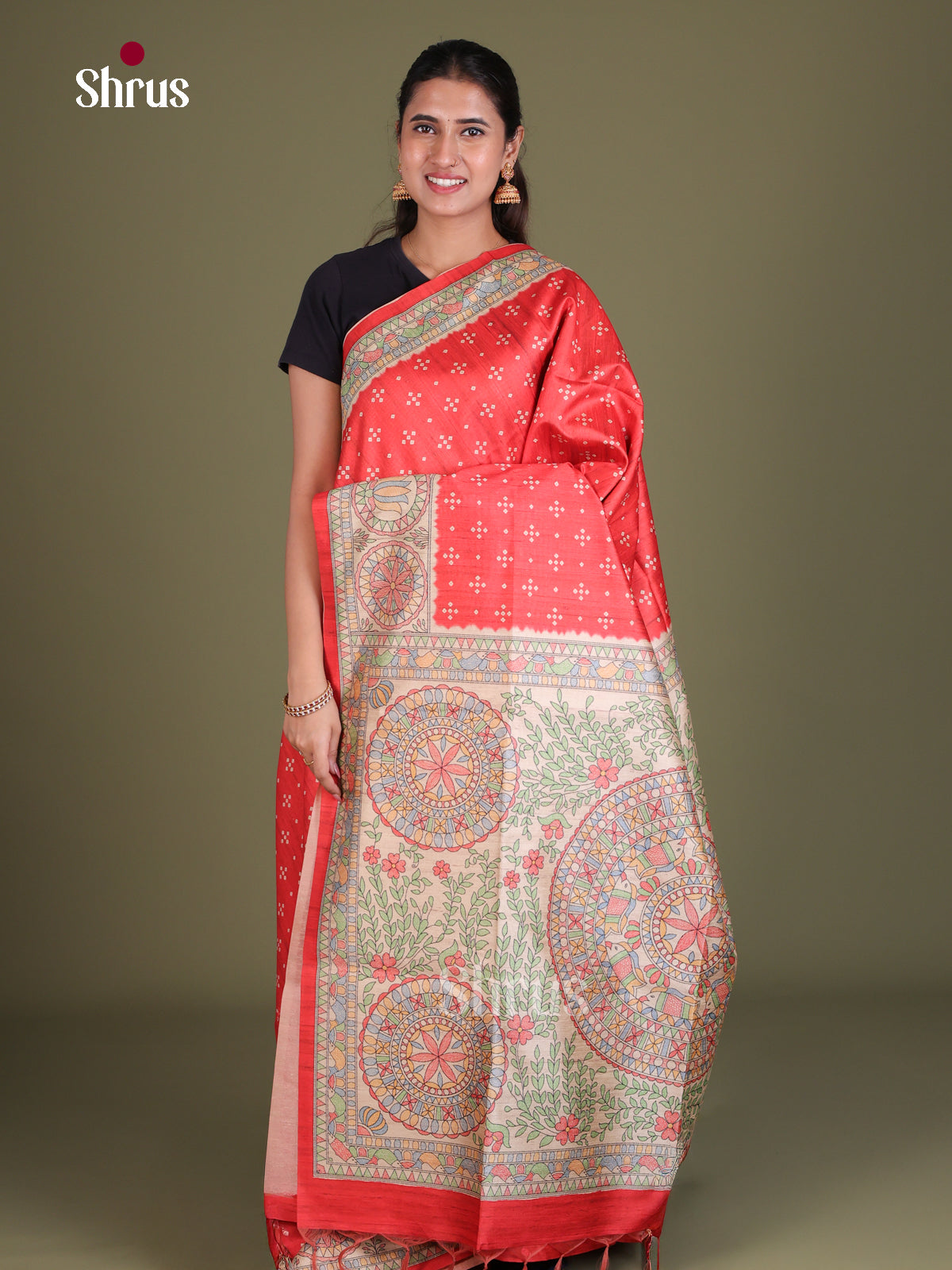 Printed Madhubani Saree - EES12060 - Shop on Shrus.com