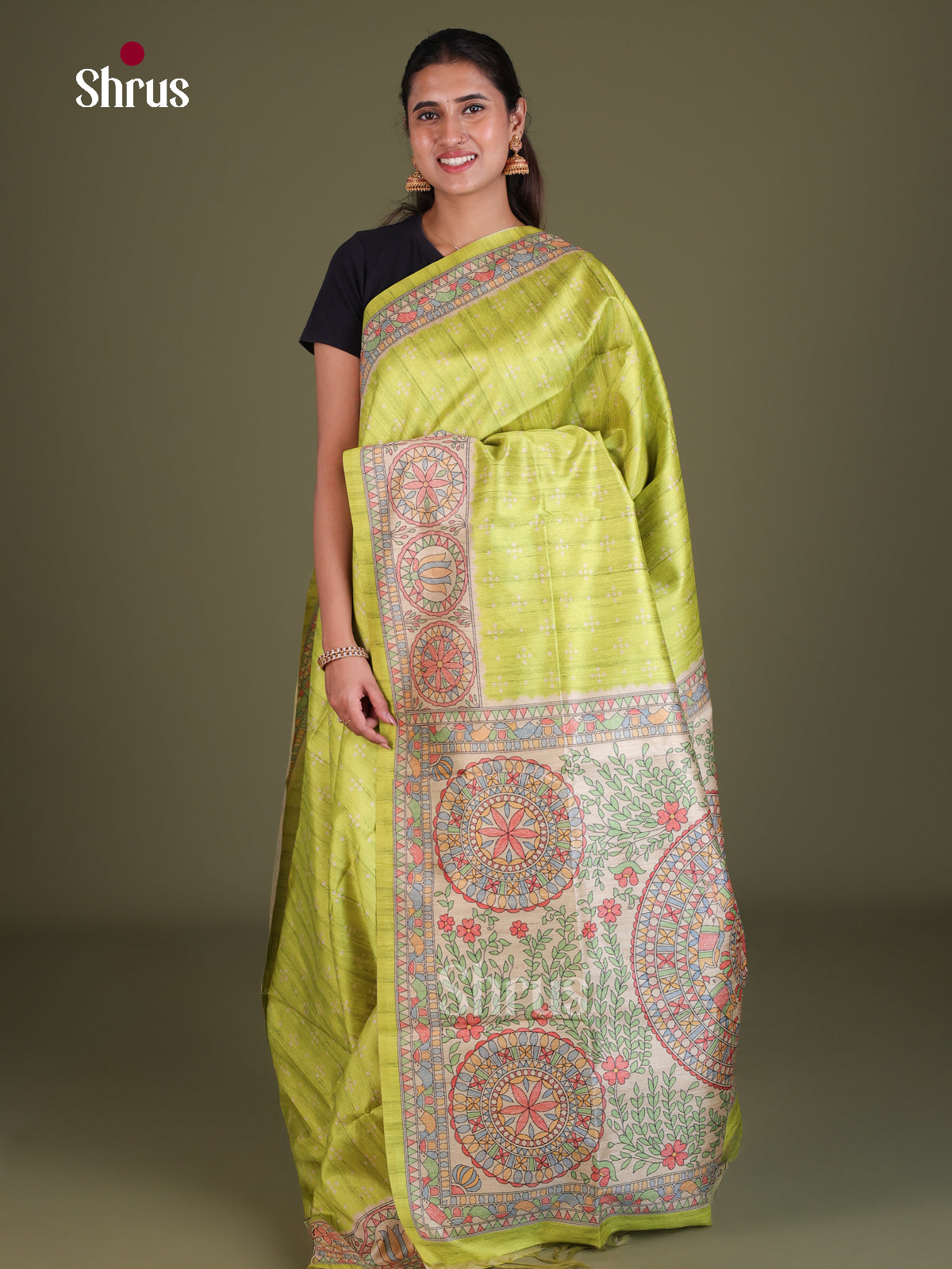 Printed Madhubani Saree - EES12062 - Shop on Shrus.com