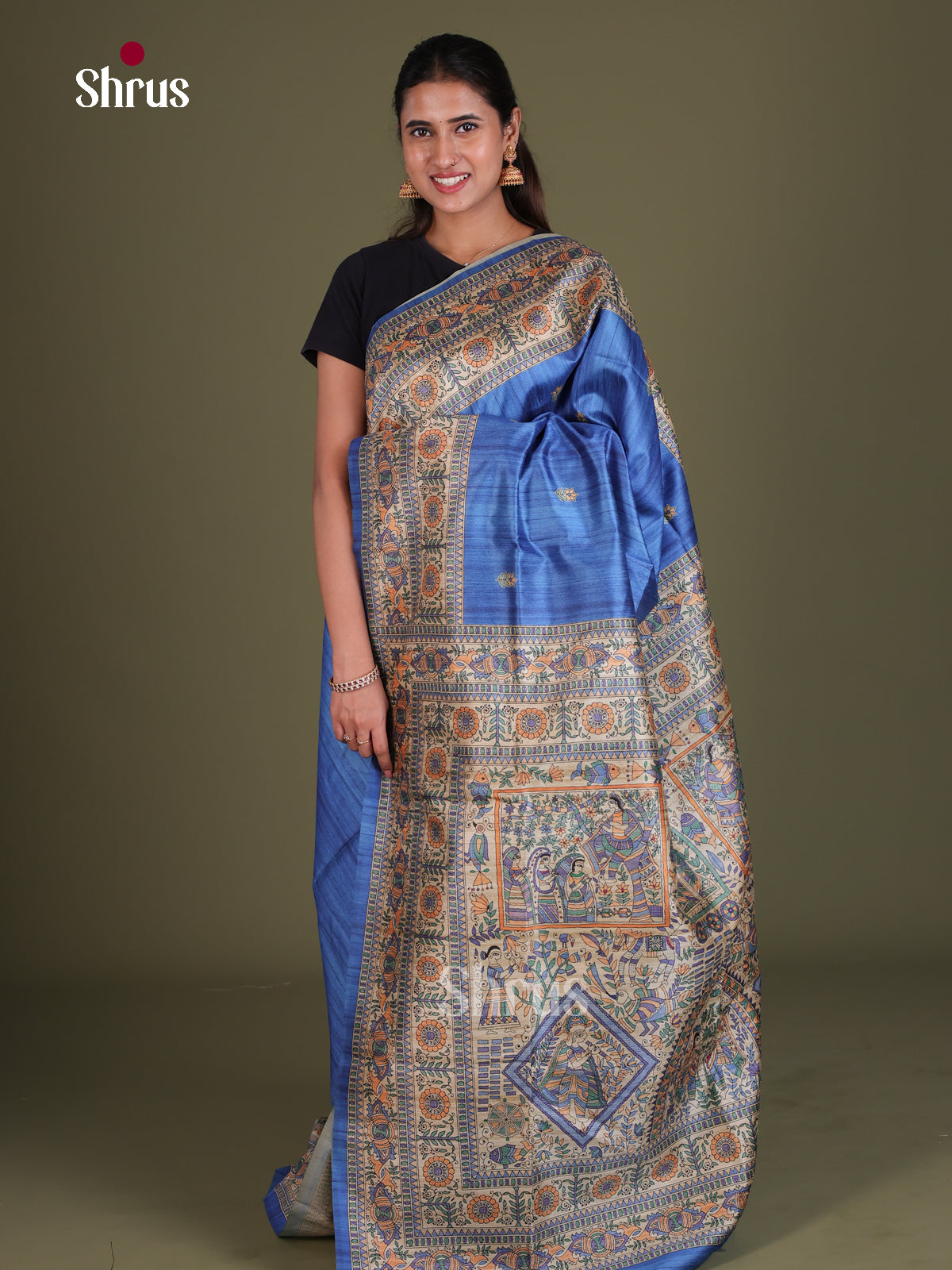 Printed Madhubani Saree - EES12063 - Shop on Shrus.com