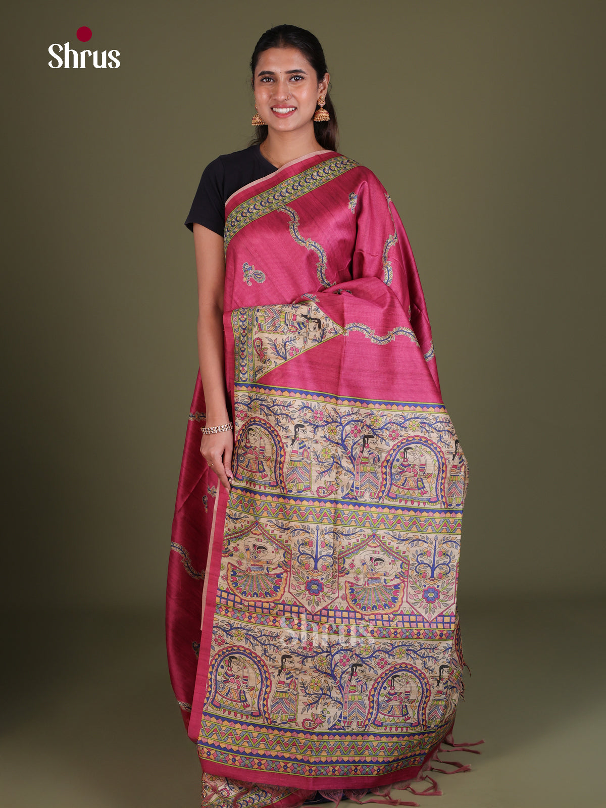 Printed Madhubani Saree - EES12065 - Shop on Shrus.com