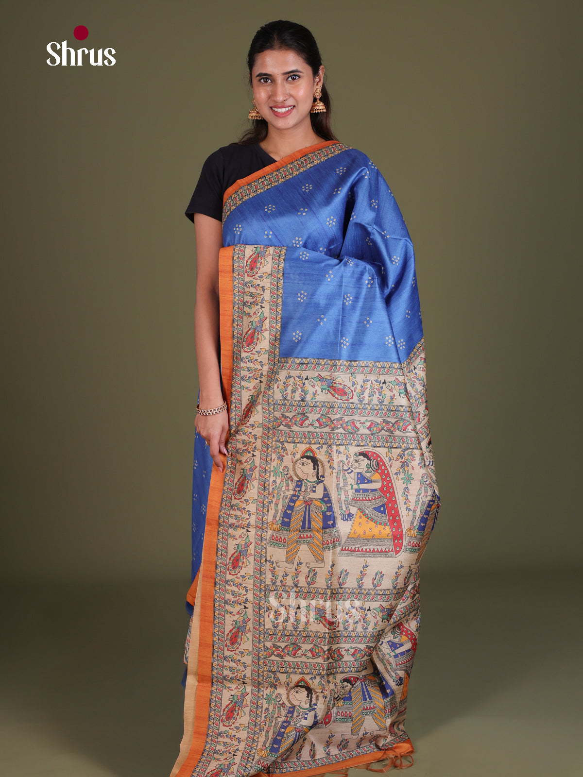 Printed Madhubani Saree - EES12066 - Shop on Shrus.com