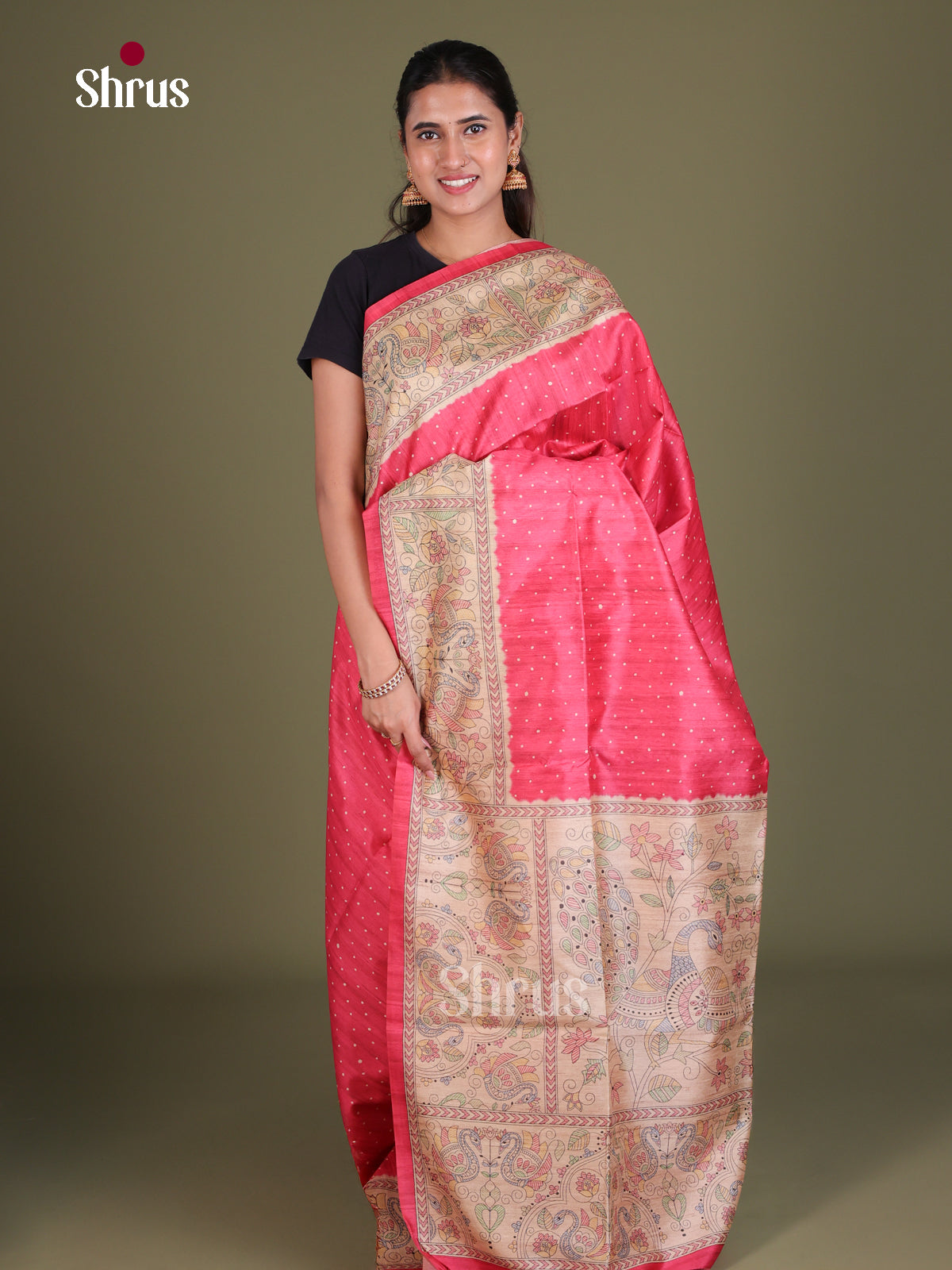 Printed Madhubani Saree - EES12068 - Shop on Shrus.com