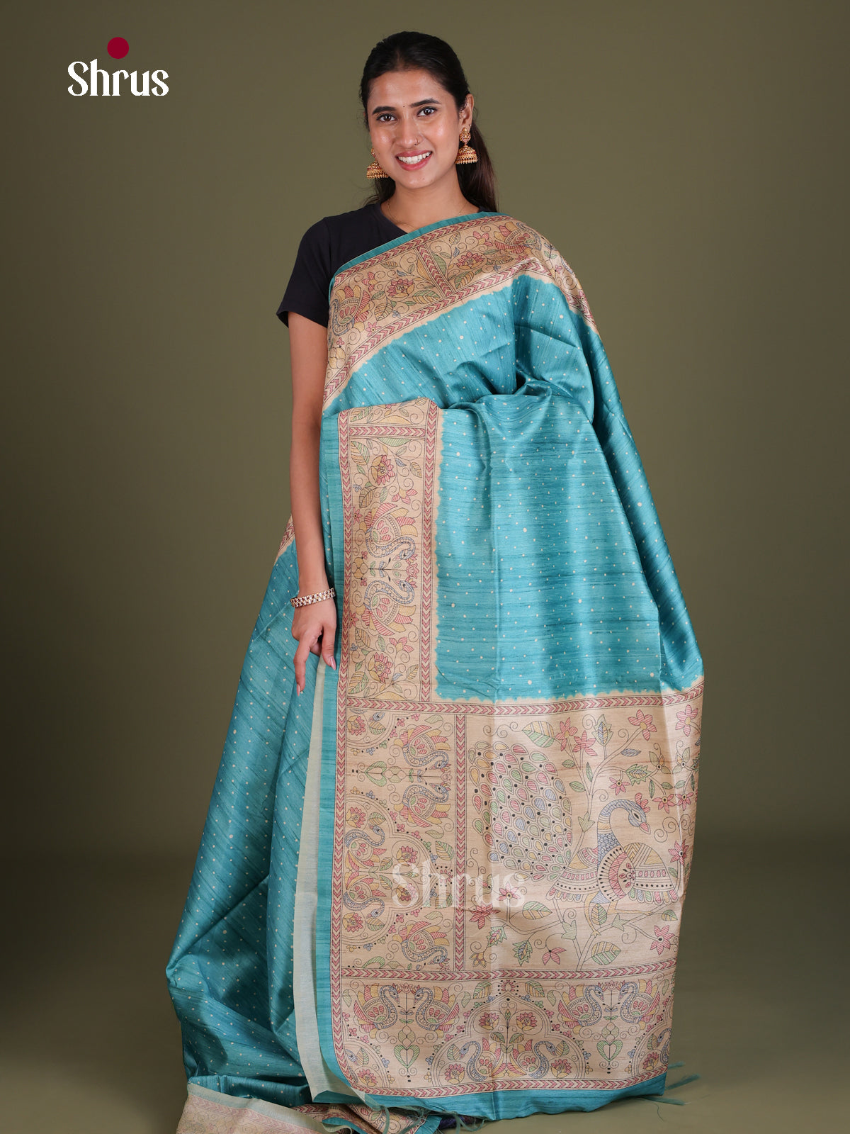 Printed Madhubani Saree - EES12071 - Shop on Shrus.com