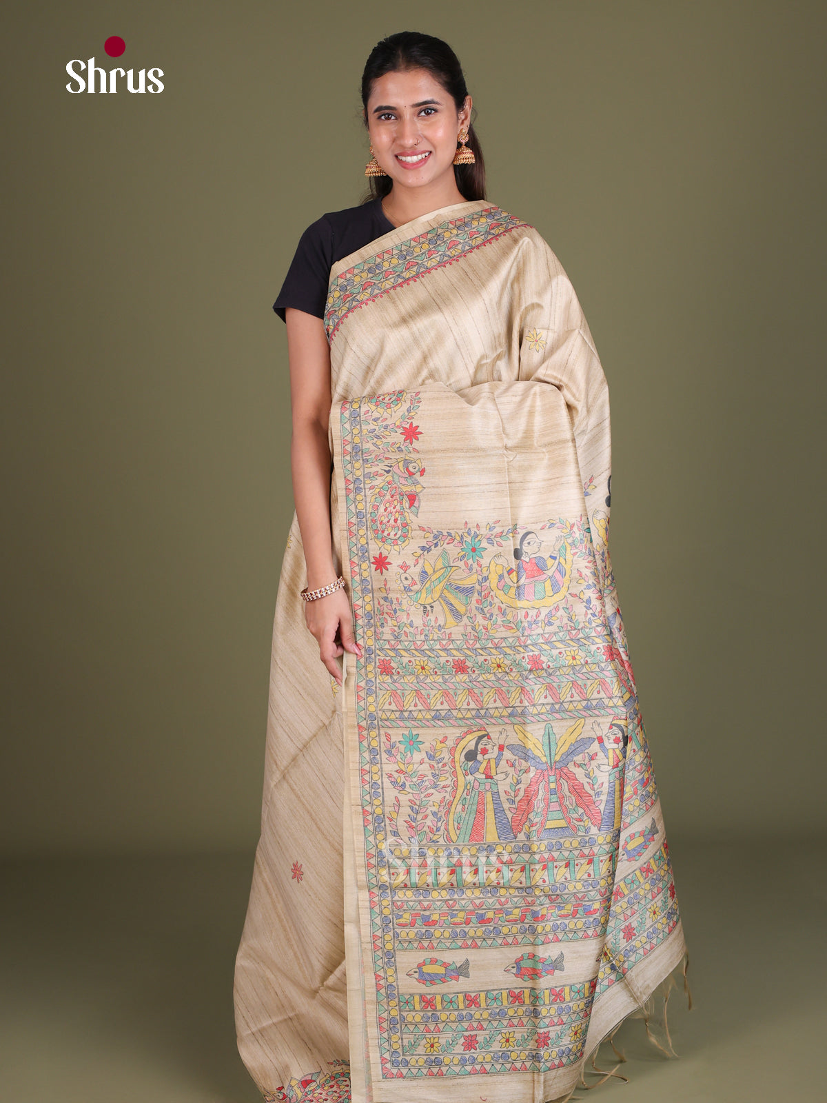 Printed Madhubani Saree - EES12074 - Shop on Shrus.com