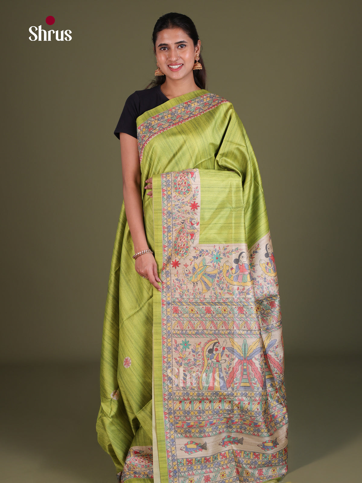Printed Madhubani Saree - EES12075 - Shop on Shrus.com