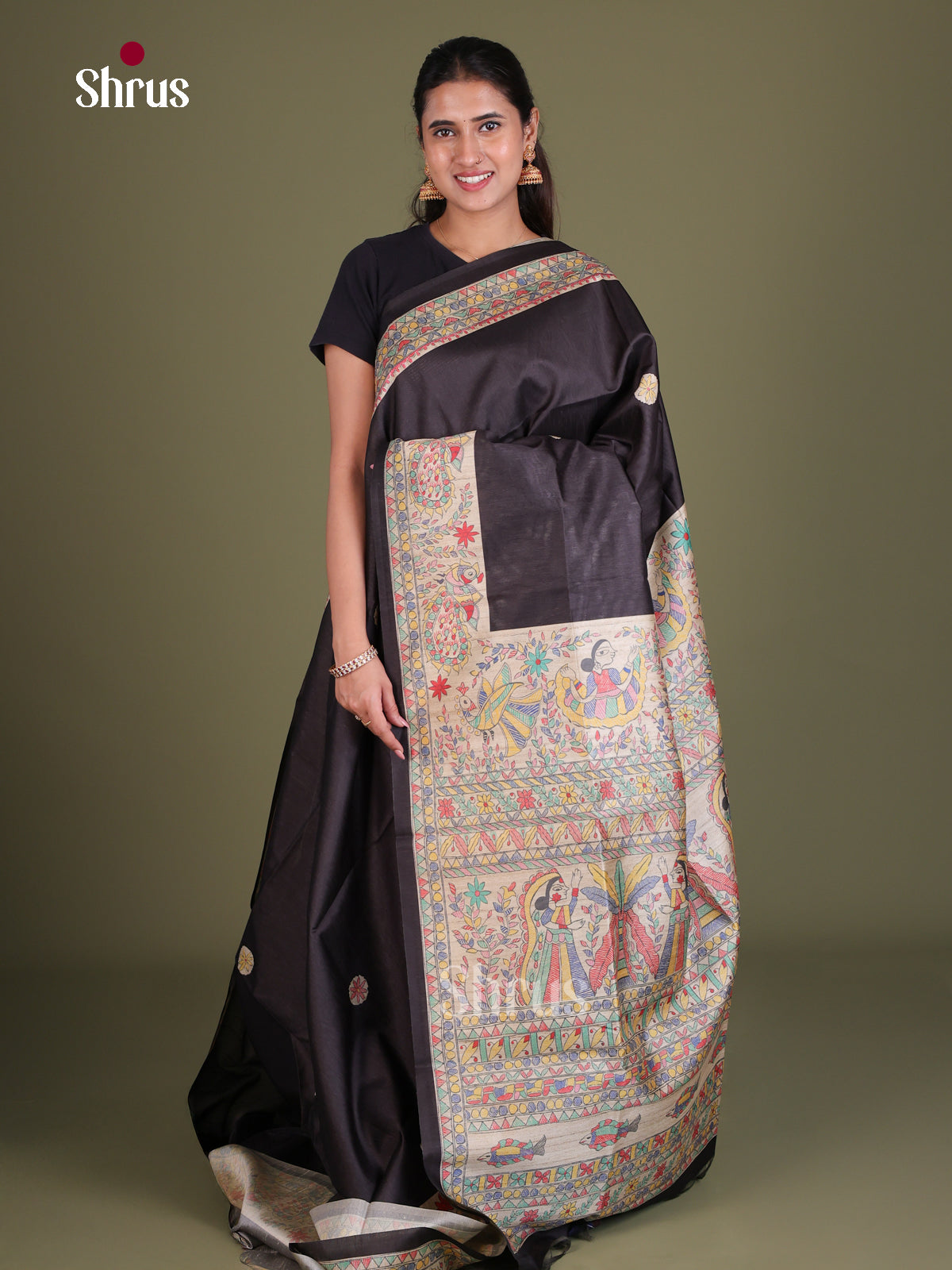 Printed Madhubani Saree - EES12077 - Shop on Shrus.com