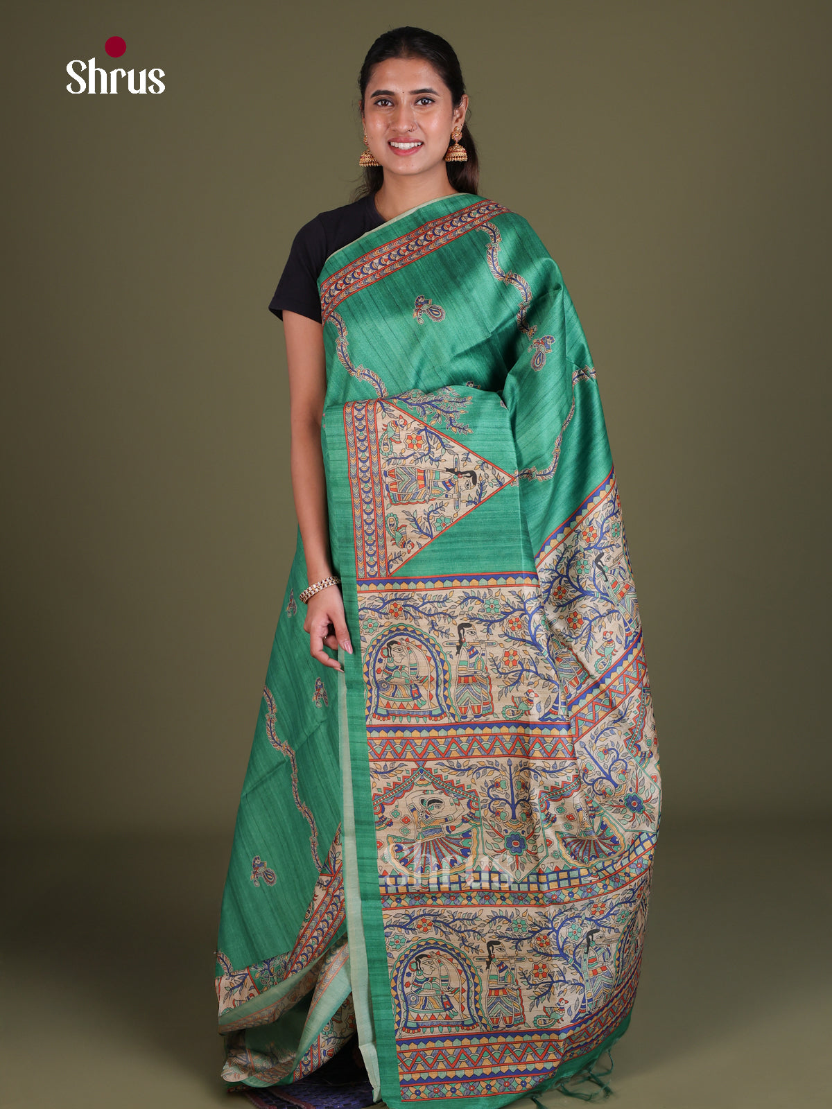 Printed Madhubani Saree - EES12081 - Shop on Shrus.com