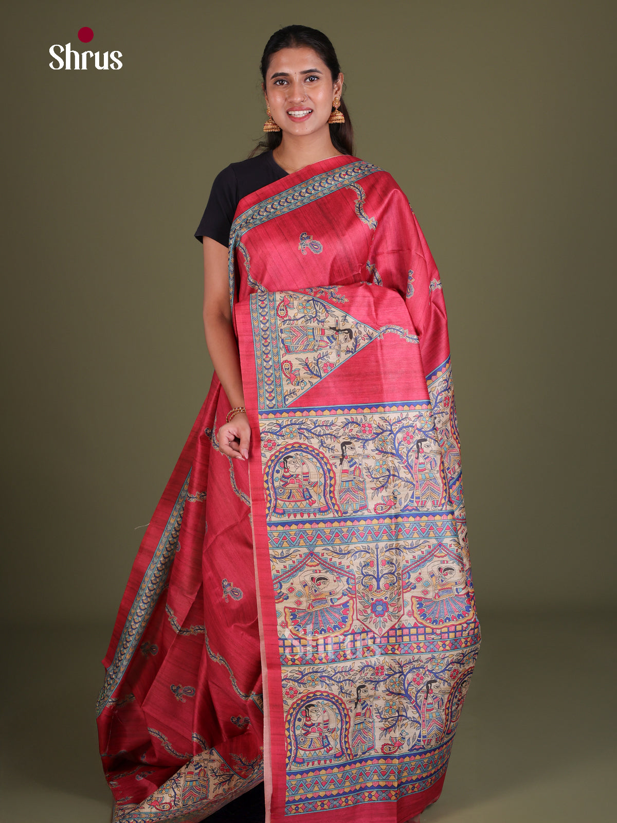 Printed Madhubani Saree - EES12082 - Shop on Shrus.com