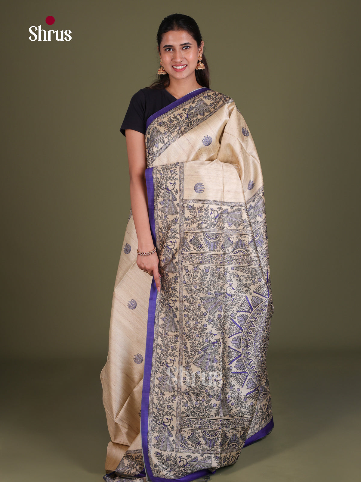 Printed Madhubani Saree - EES12096 - Shop on Shrus.com