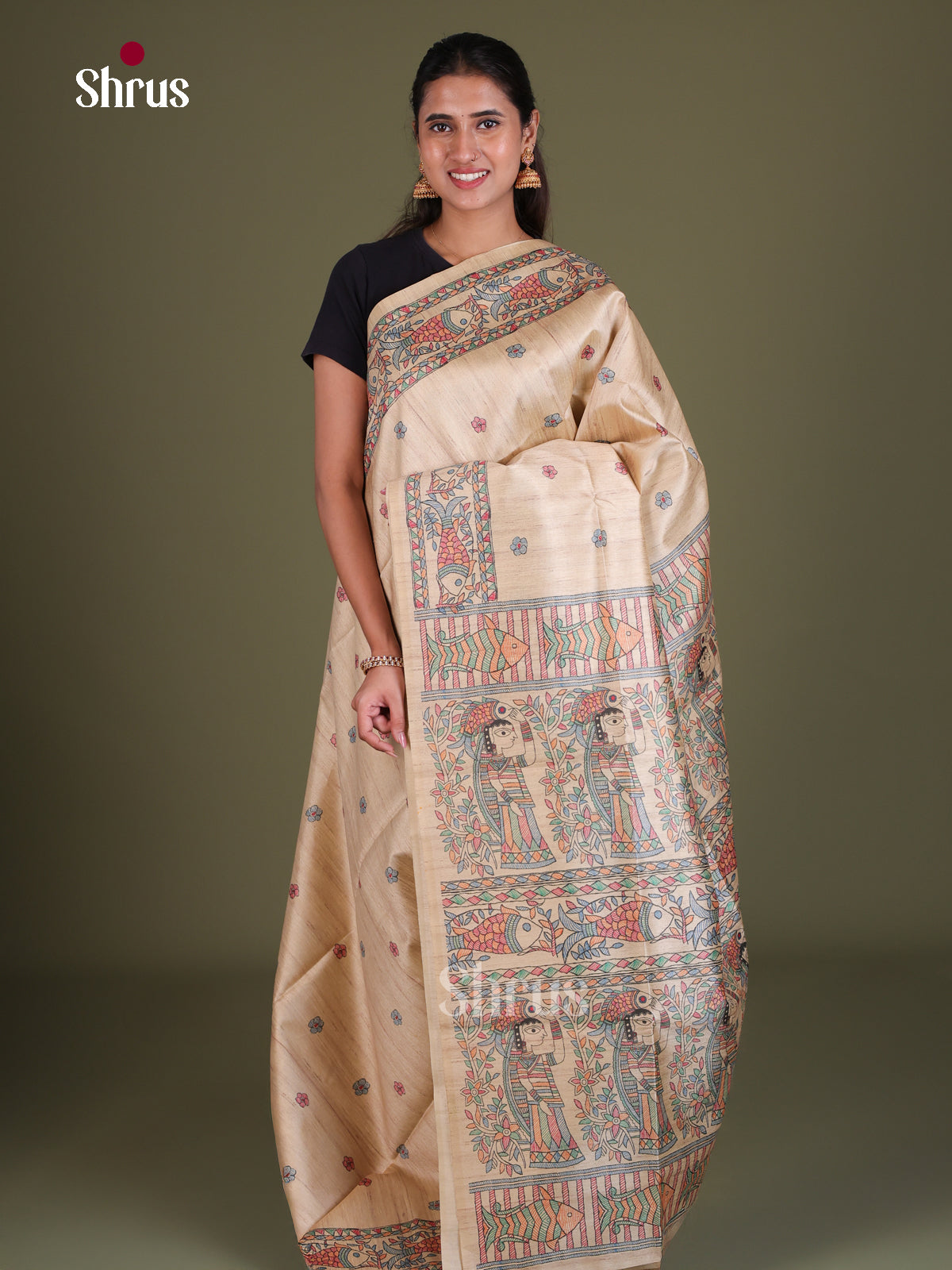 Printed Madhubani Saree - EES12097 - Shop on Shrus.com