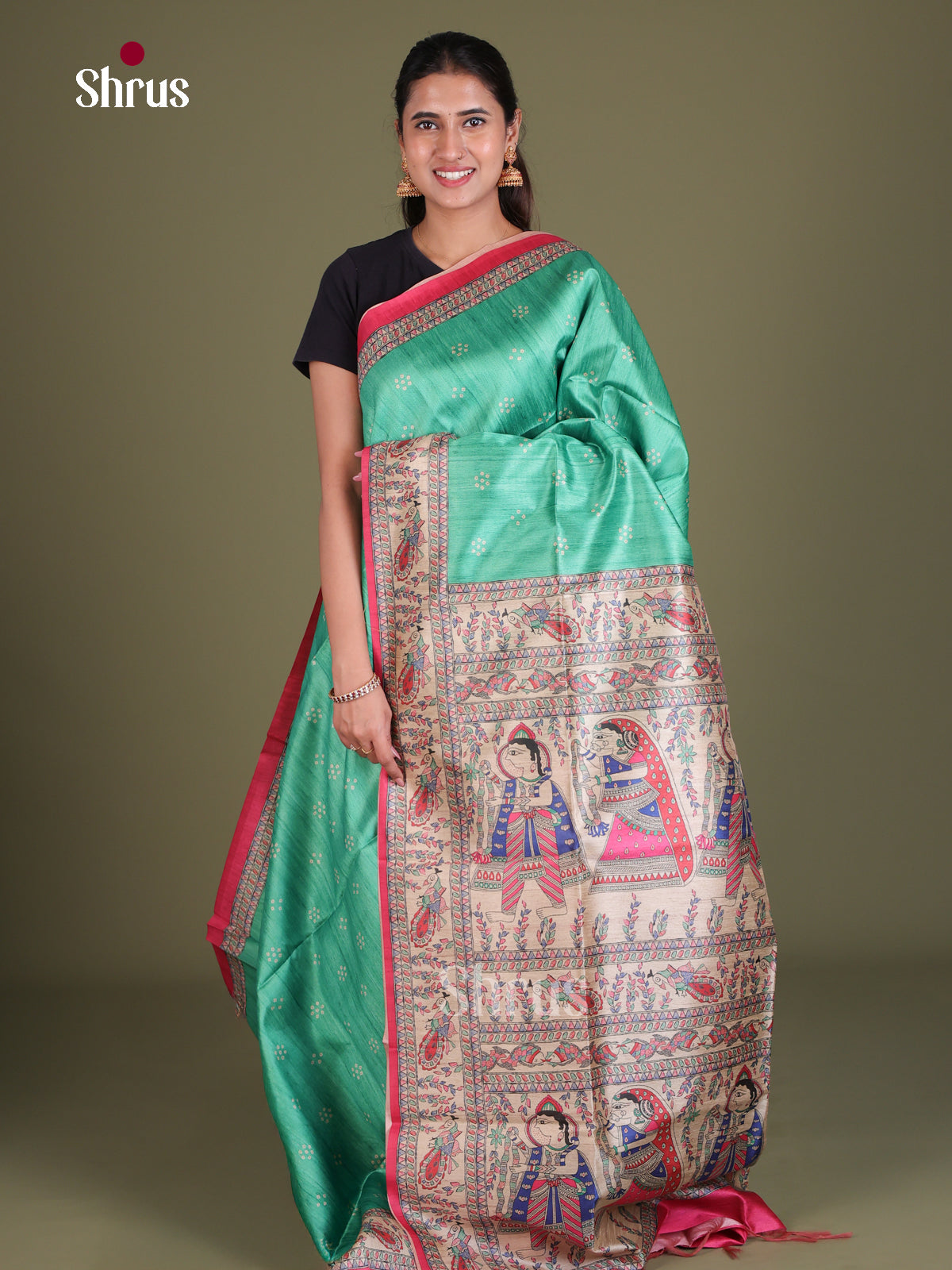 Printed Madhubani Saree - EES12106 - Shop on Shrus.com