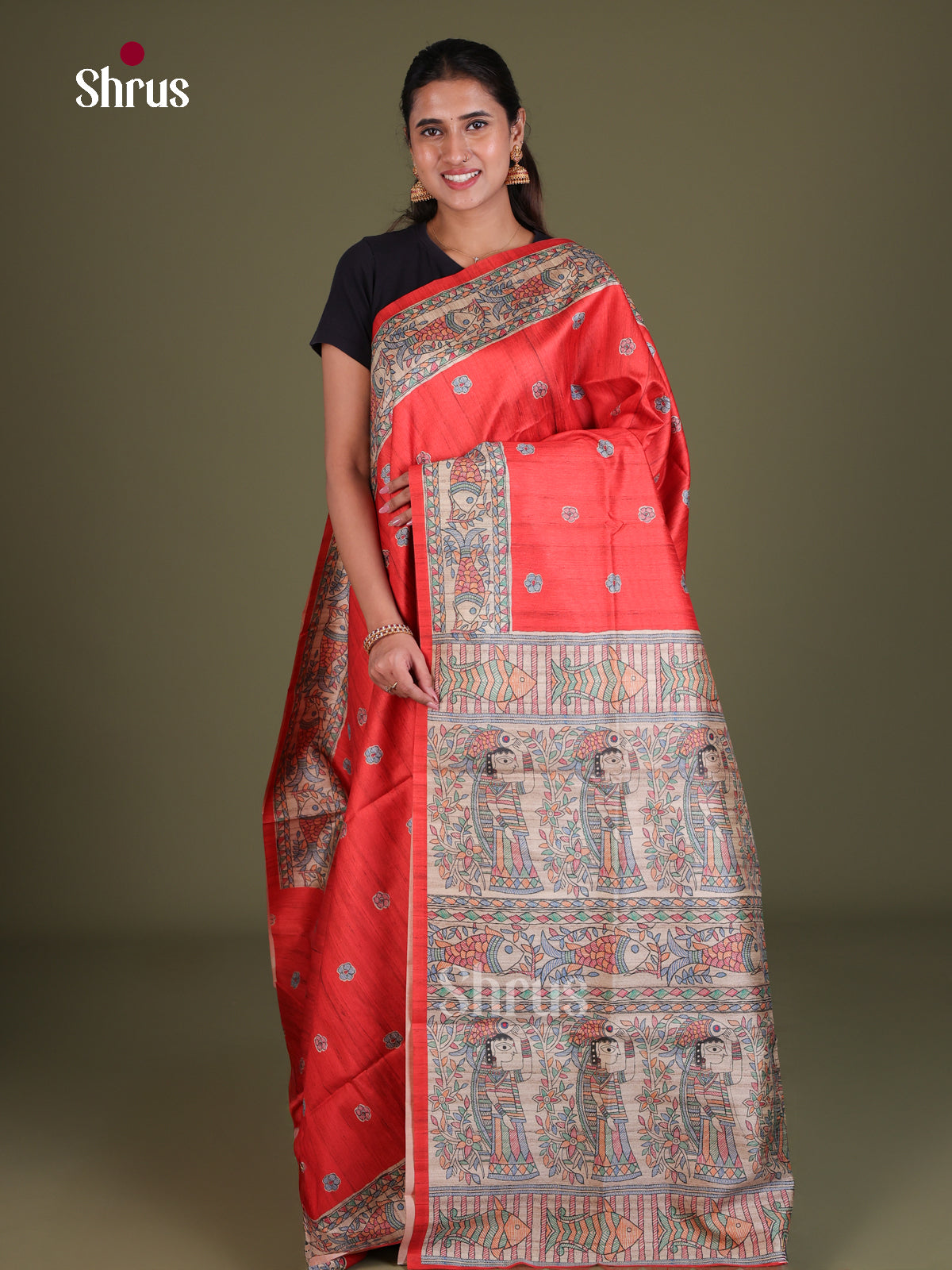 Printed Madhubani Saree - EES12110 - Shop on Shrus.com