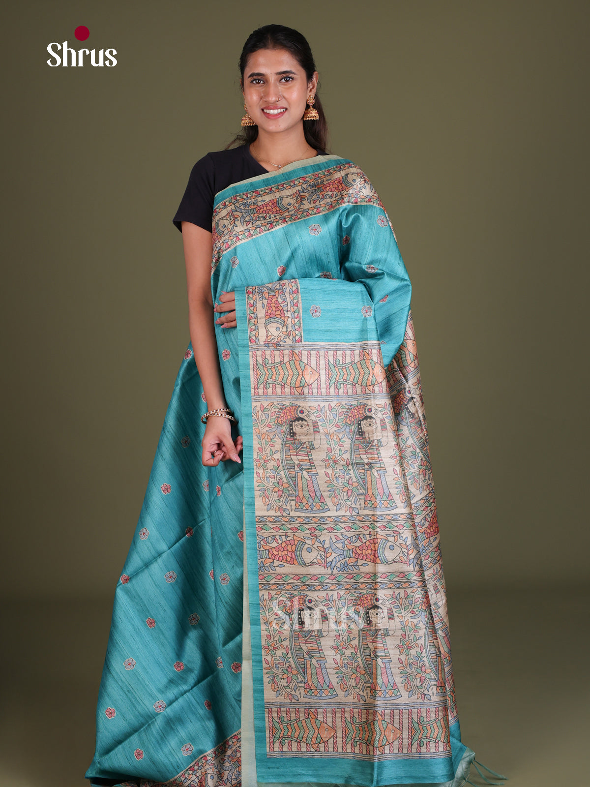 Printed Madhubani Saree - EES12111 - Shop on Shrus.com