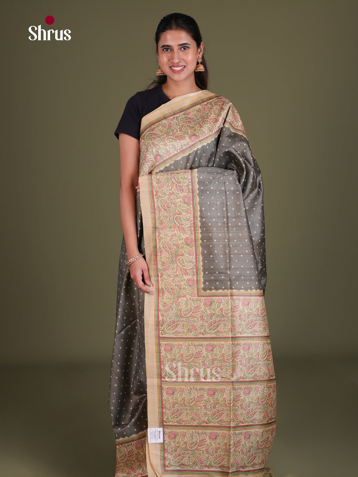 Printed Madhubani Saree - EES12125 - Shop on Shrus.com