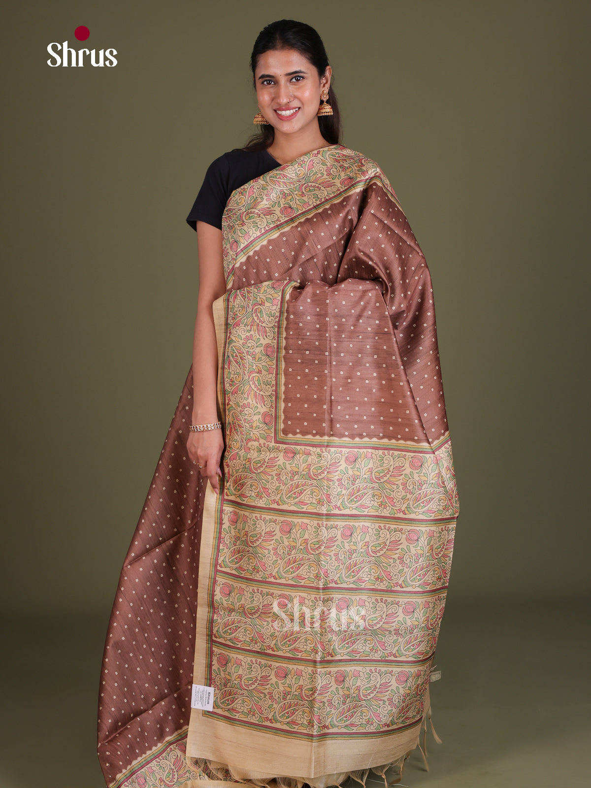 Printed Madhubani Saree - EES12126 - Shop on Shrus.com