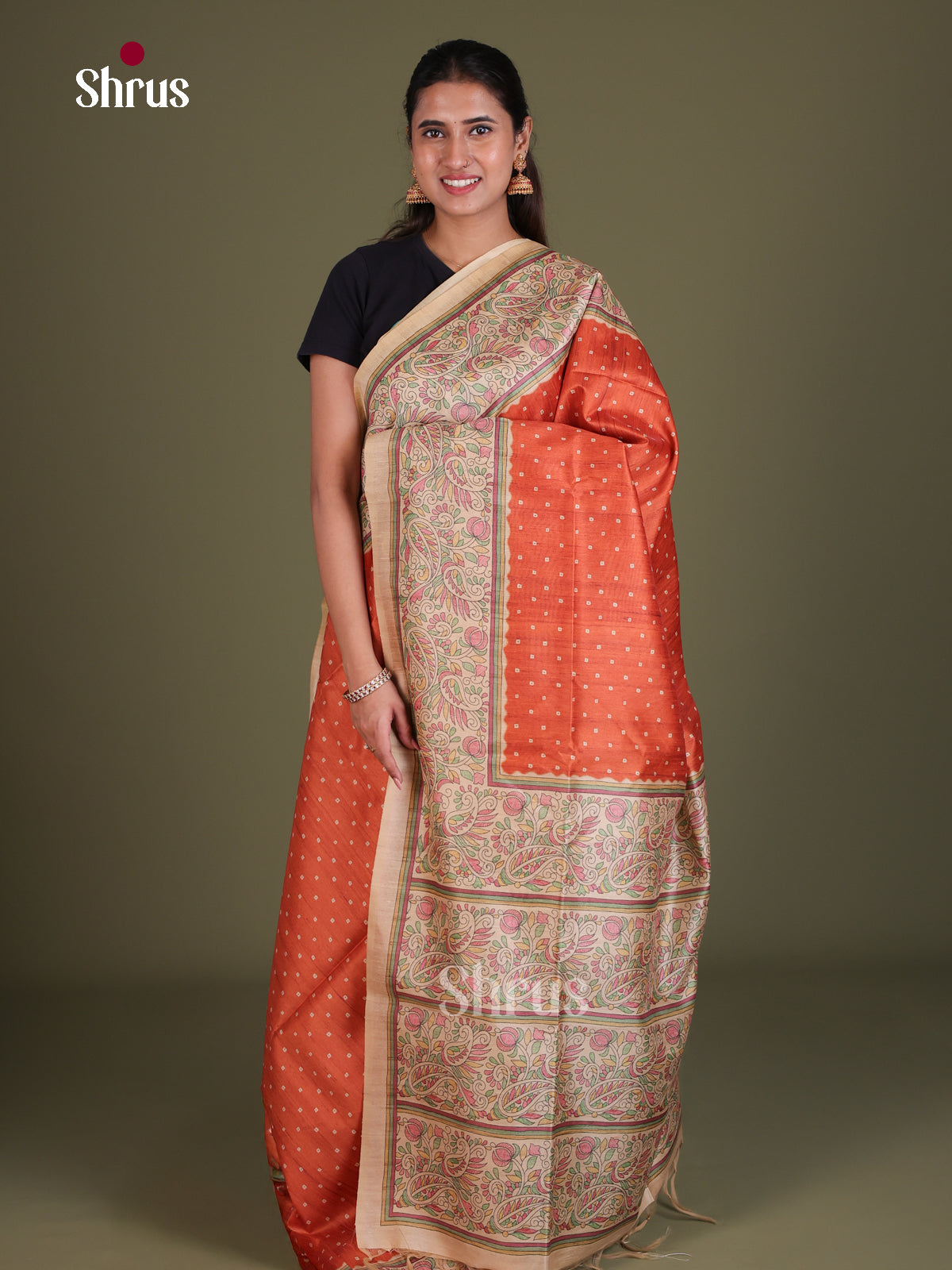 Printed Madhubani Saree - EES12128 - Shop on Shrus.com