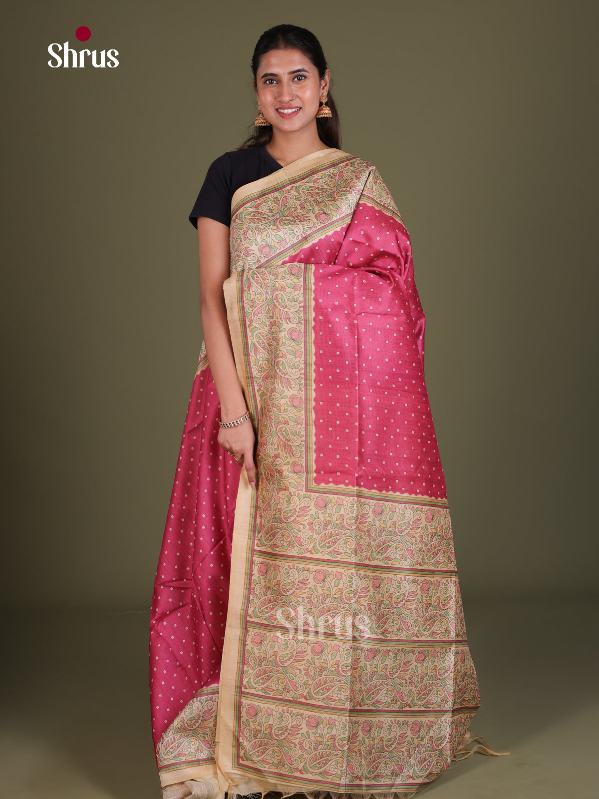 Printed Madhubani Saree - EES12129 - Shop on Shrus.com