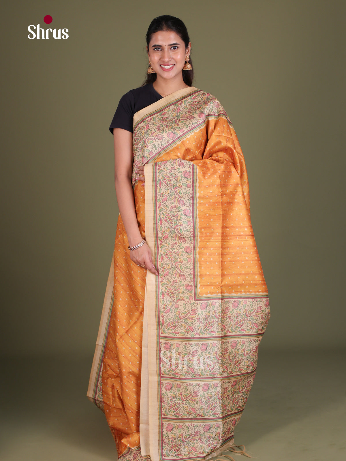 Printed Madhubani Saree - EES12130 - Shop on Shrus.com