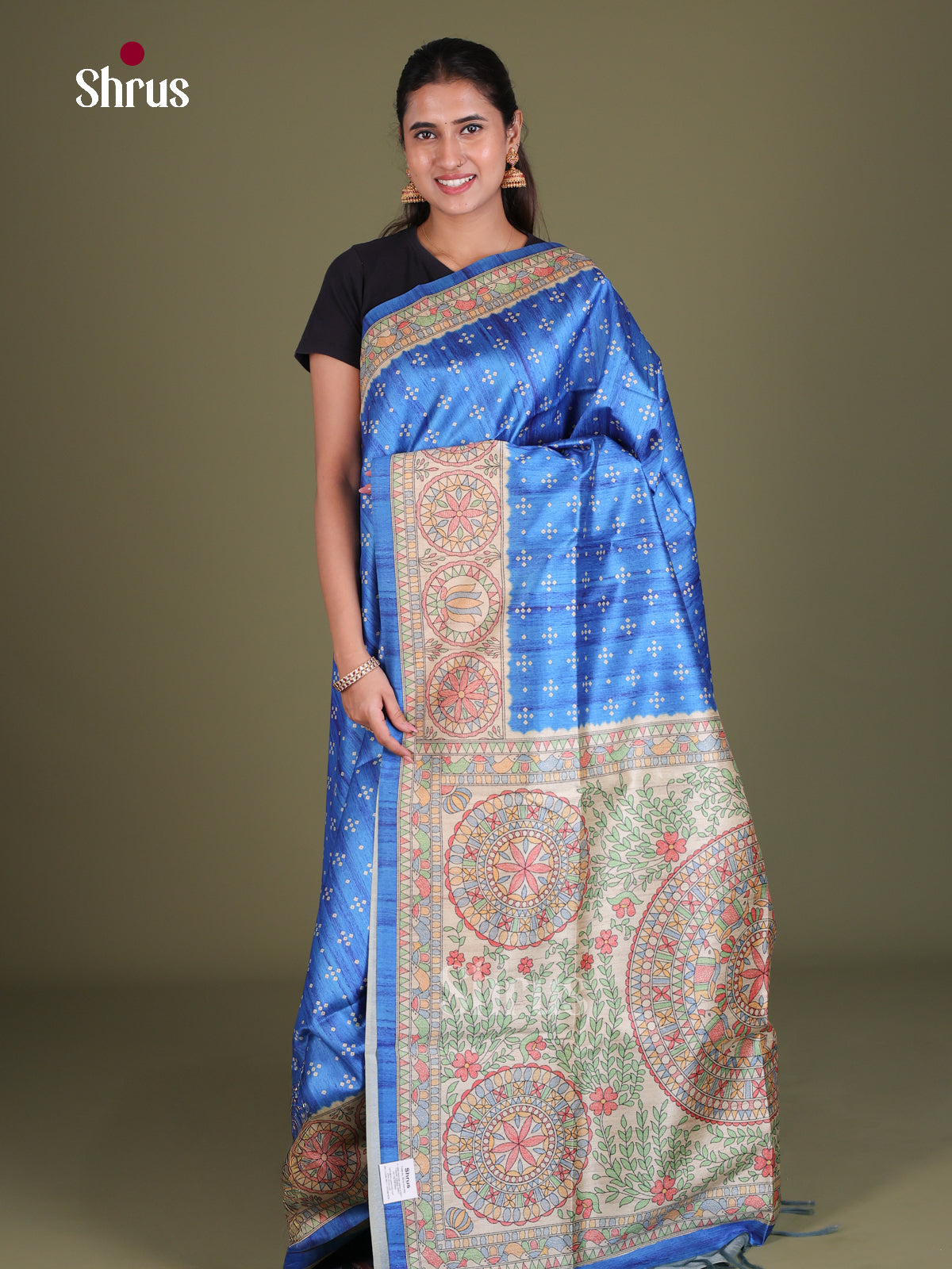 Printed Madhubani Saree - EES12131 - Shop on Shrus.com