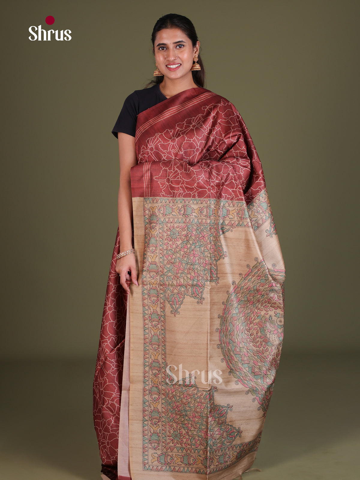 Printed Madhubani Saree - EES12156 - Shop on Shrus.com