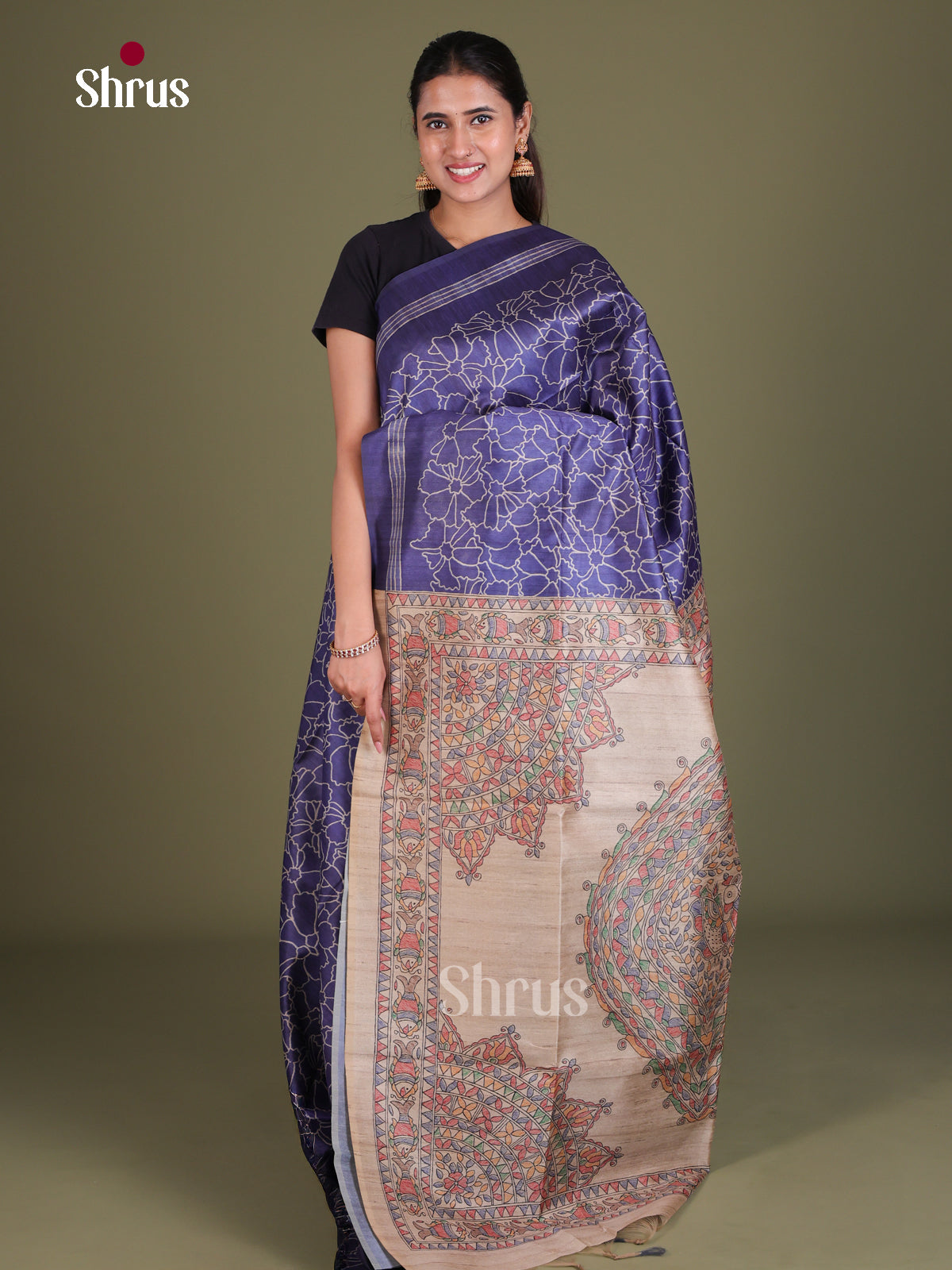 Printed Madhubani Saree - EES12158 - Shop on Shrus.com