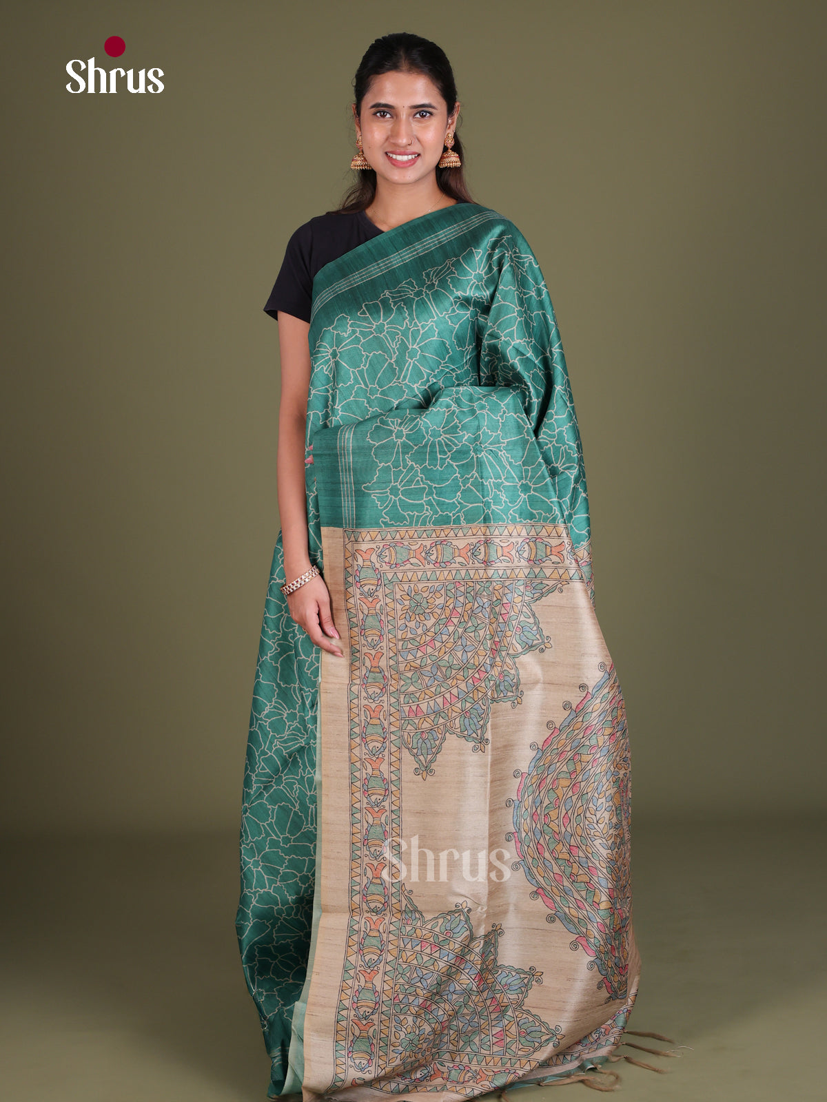 Printed Madhubani Saree - EES12159 - Shop on Shrus.com