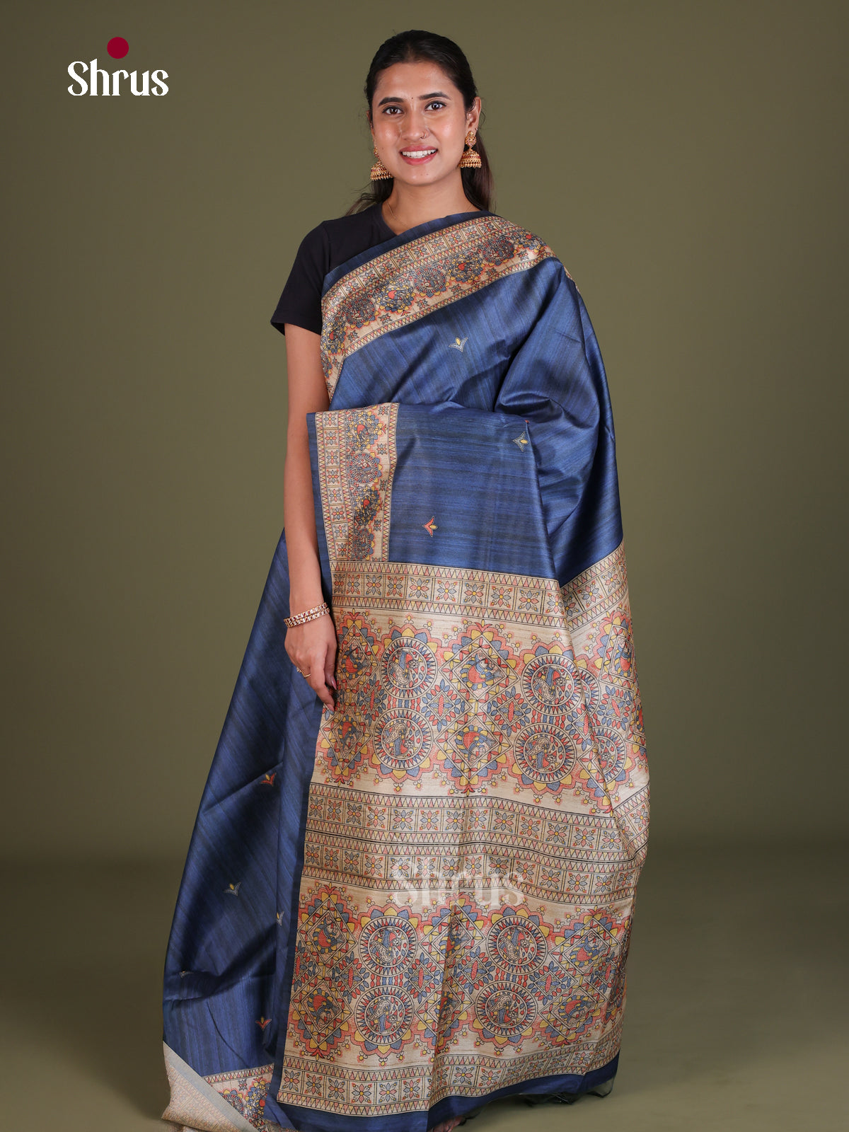 Printed Madhubani Saree - EES12162 - Shop on Shrus.com