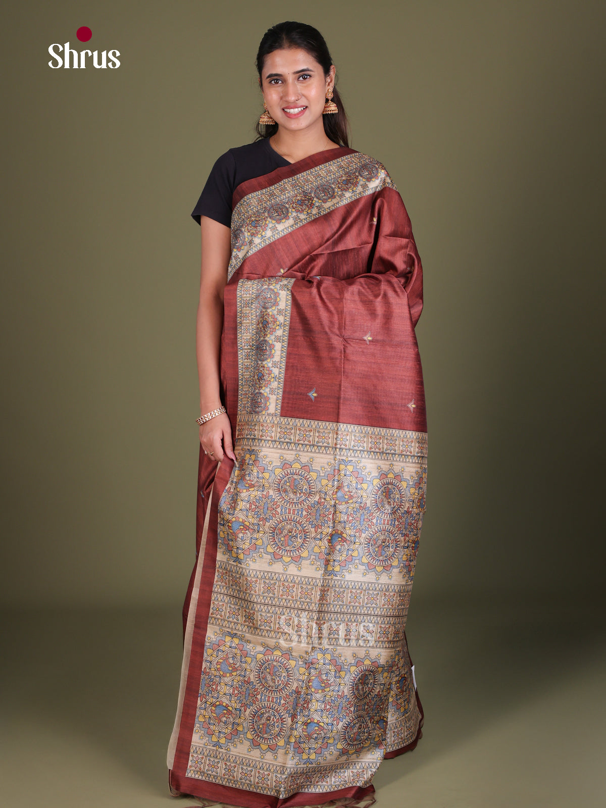 Printed Madhubani Saree - EES12163 - Shop on Shrus.com