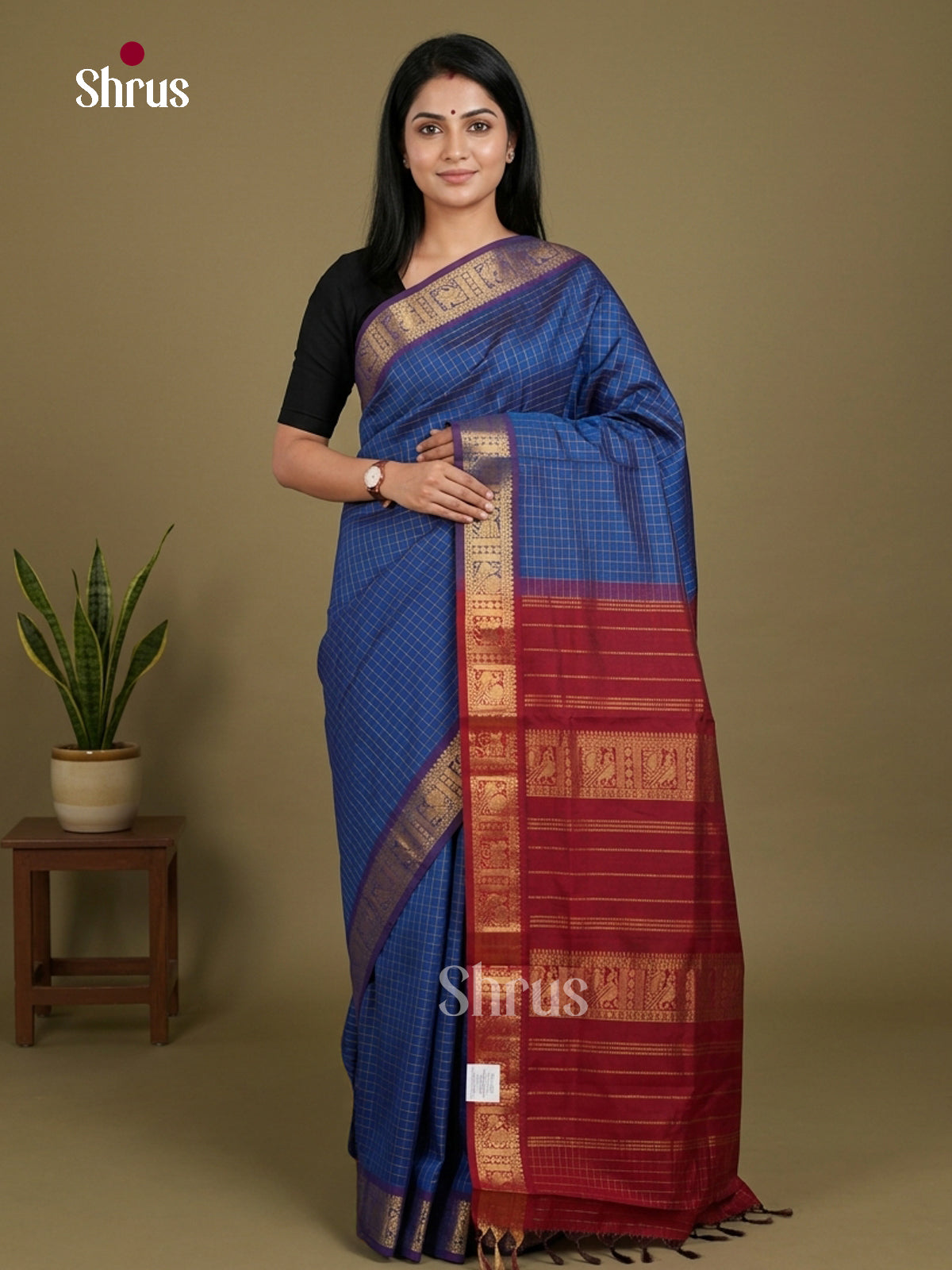 Silkcotton-halfpure Saree - EES16225 - Shop on Shrus.com