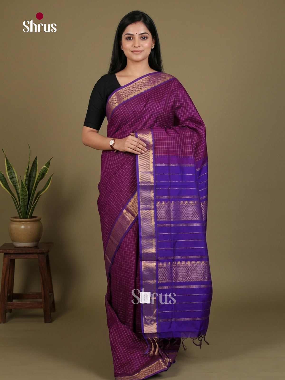 Silkcotton-halfpure Saree - EES16232 - Shop on Shrus.com