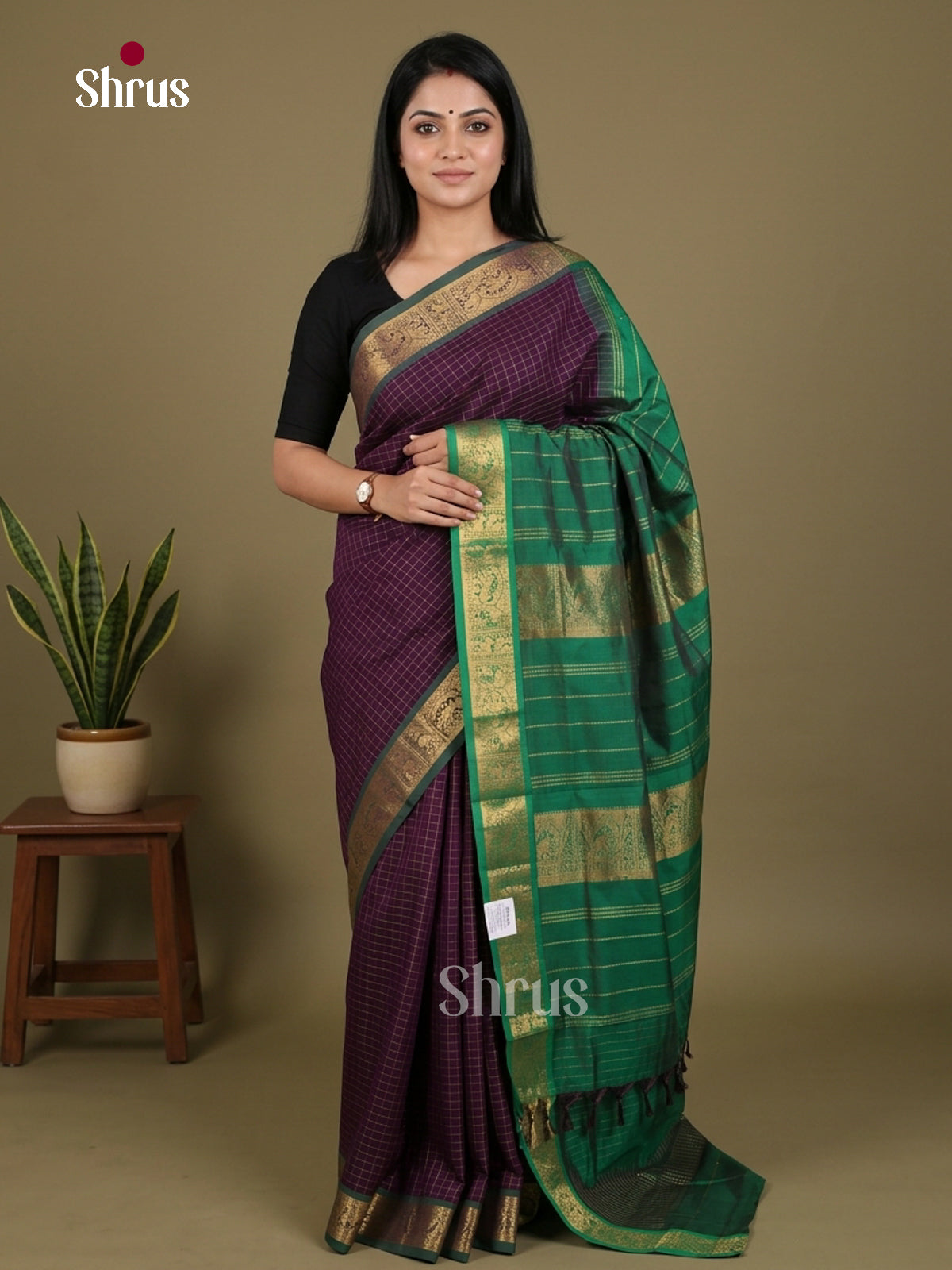 Silkcotton-halfpure Saree - EES16235 - Shop on Shrus.com