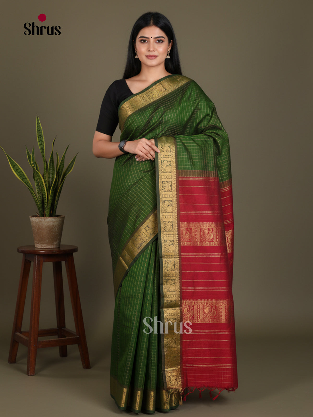 Silkcotton-halfpure Saree - EES16241 - Shop on Shrus.com