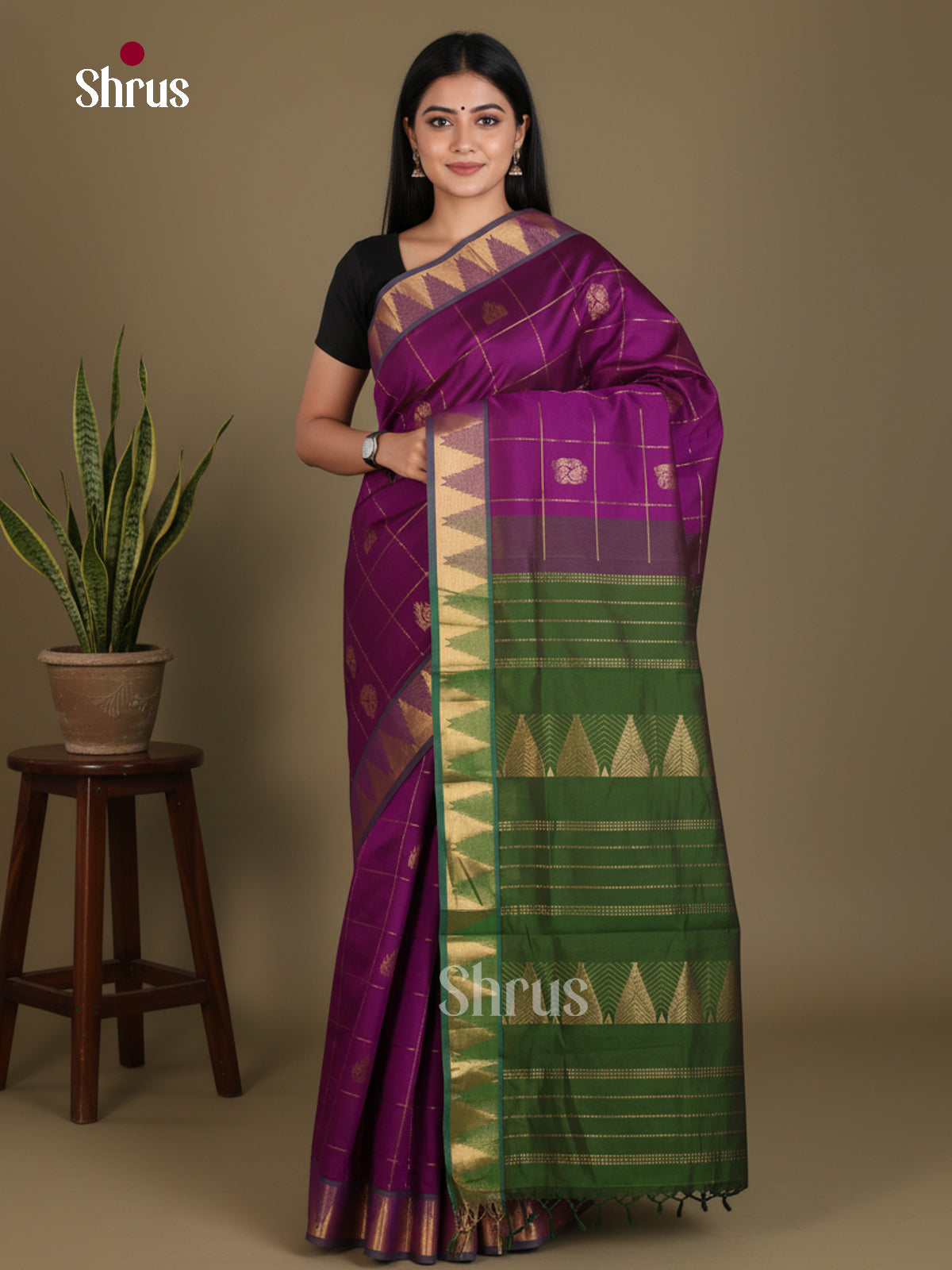 Silkcotton-halfpure Saree - EES16264 - Shop on Shrus.com