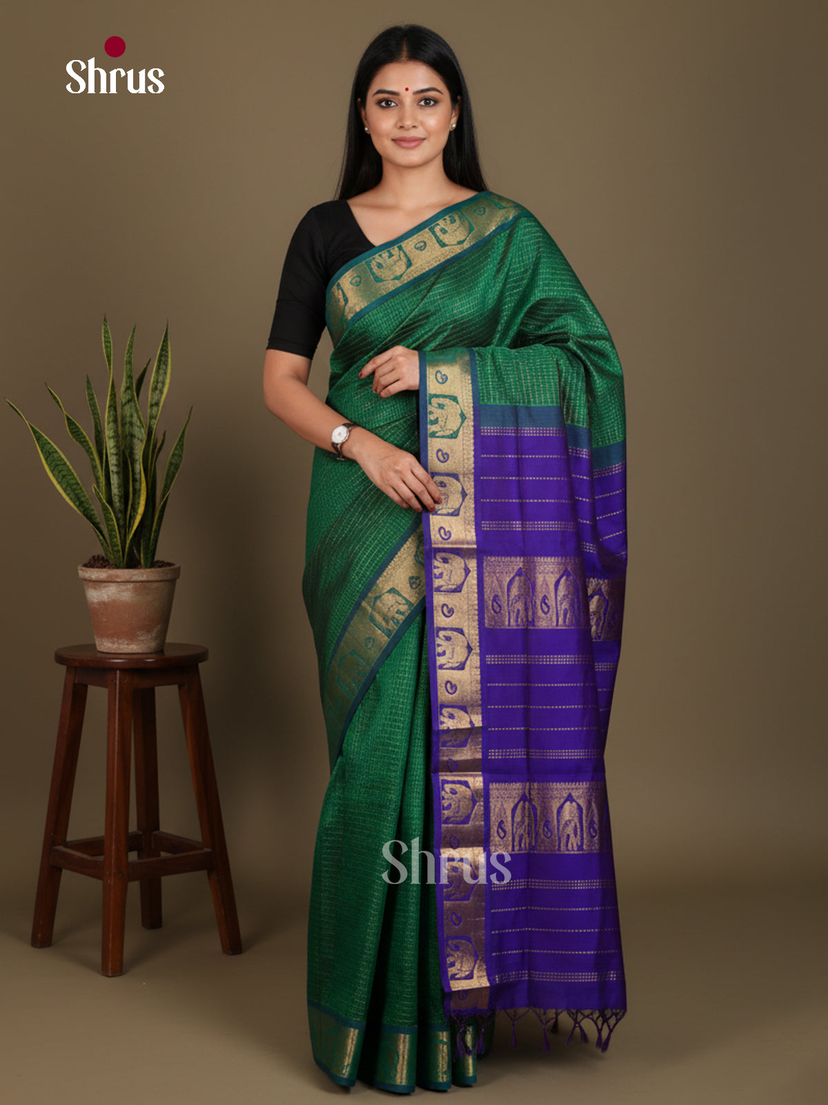 Silkcotton-halfpure Saree - EES16294 - Shop on Shrus.com