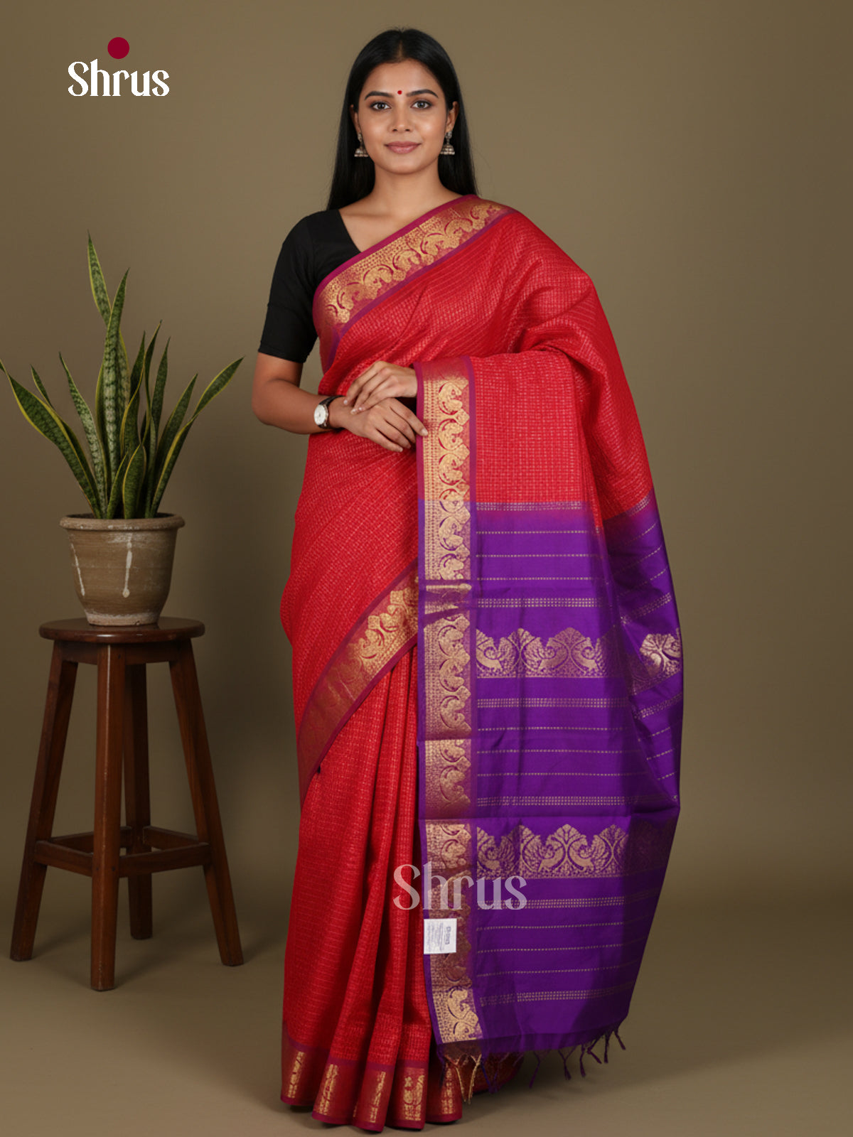 Silkcotton-halfpure Saree - EES16302 - Shop on Shrus.com