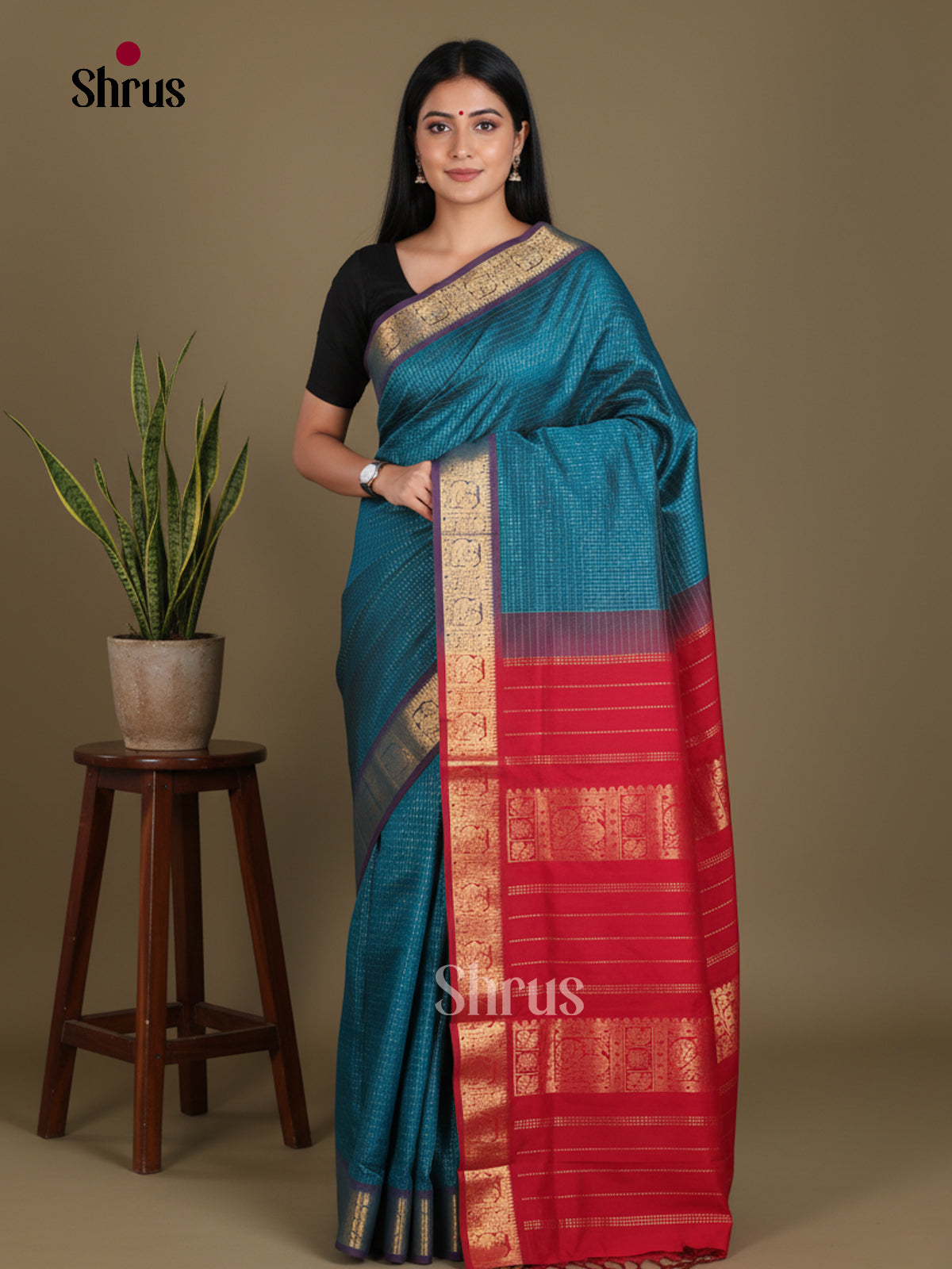 Silkcotton-halfpure Saree - EES16322 - Shop on Shrus.com