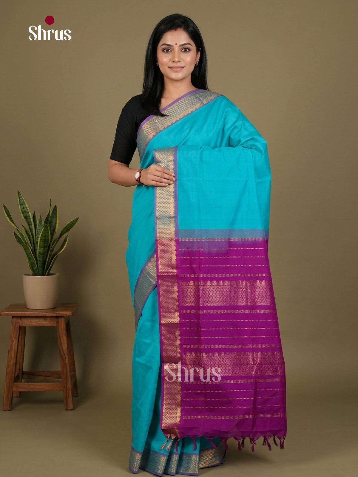 Silkcotton-halfpure Saree - EES16390 - Shop on Shrus.com