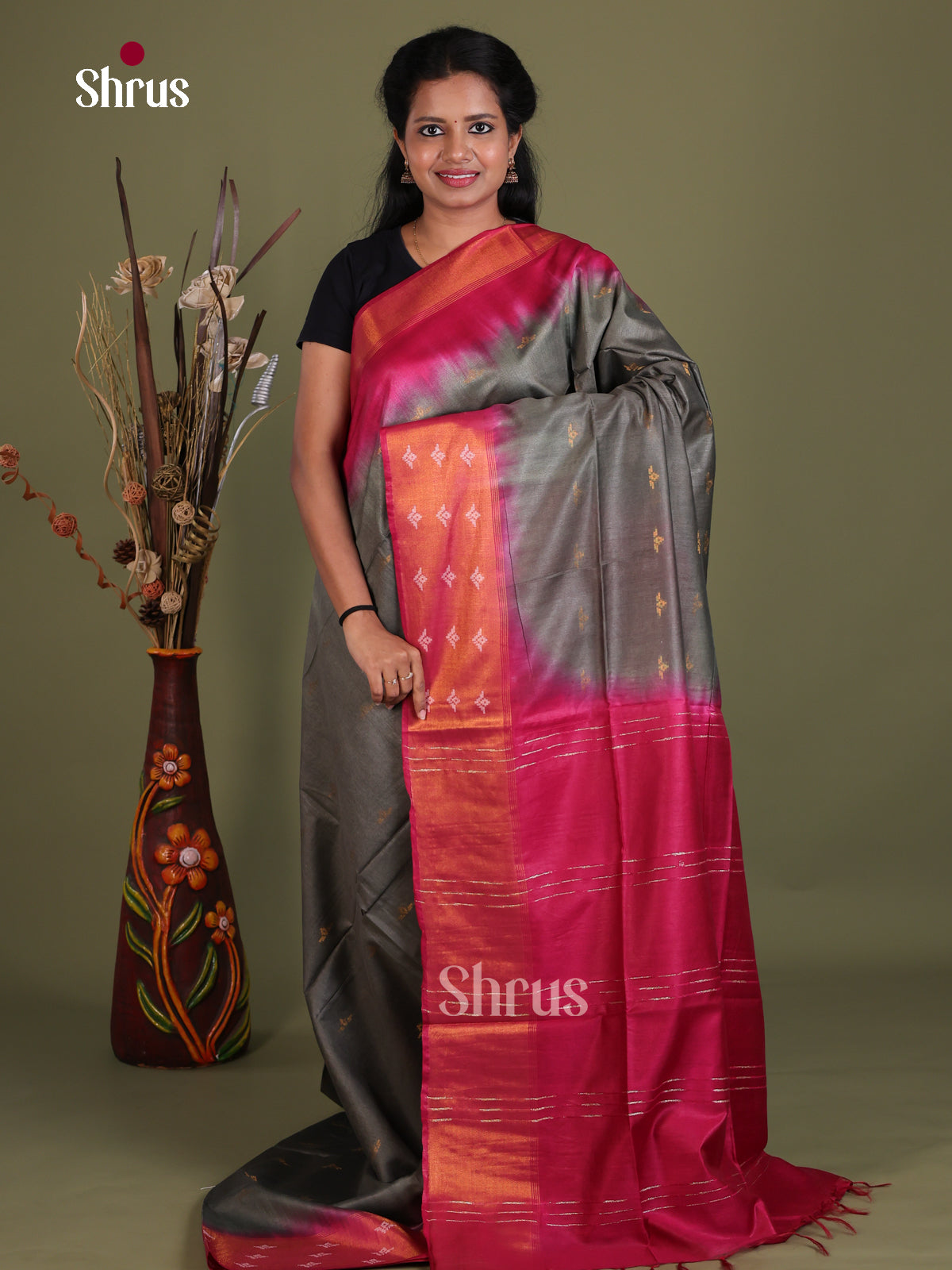 Semi Tussar Saree - EES21350 - Shop on Shrus.com