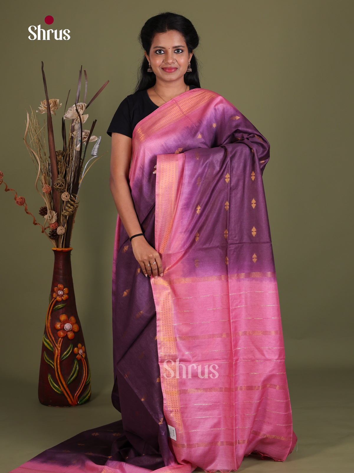 Semi Tussar Saree - EES21358 - Shop on Shrus.com