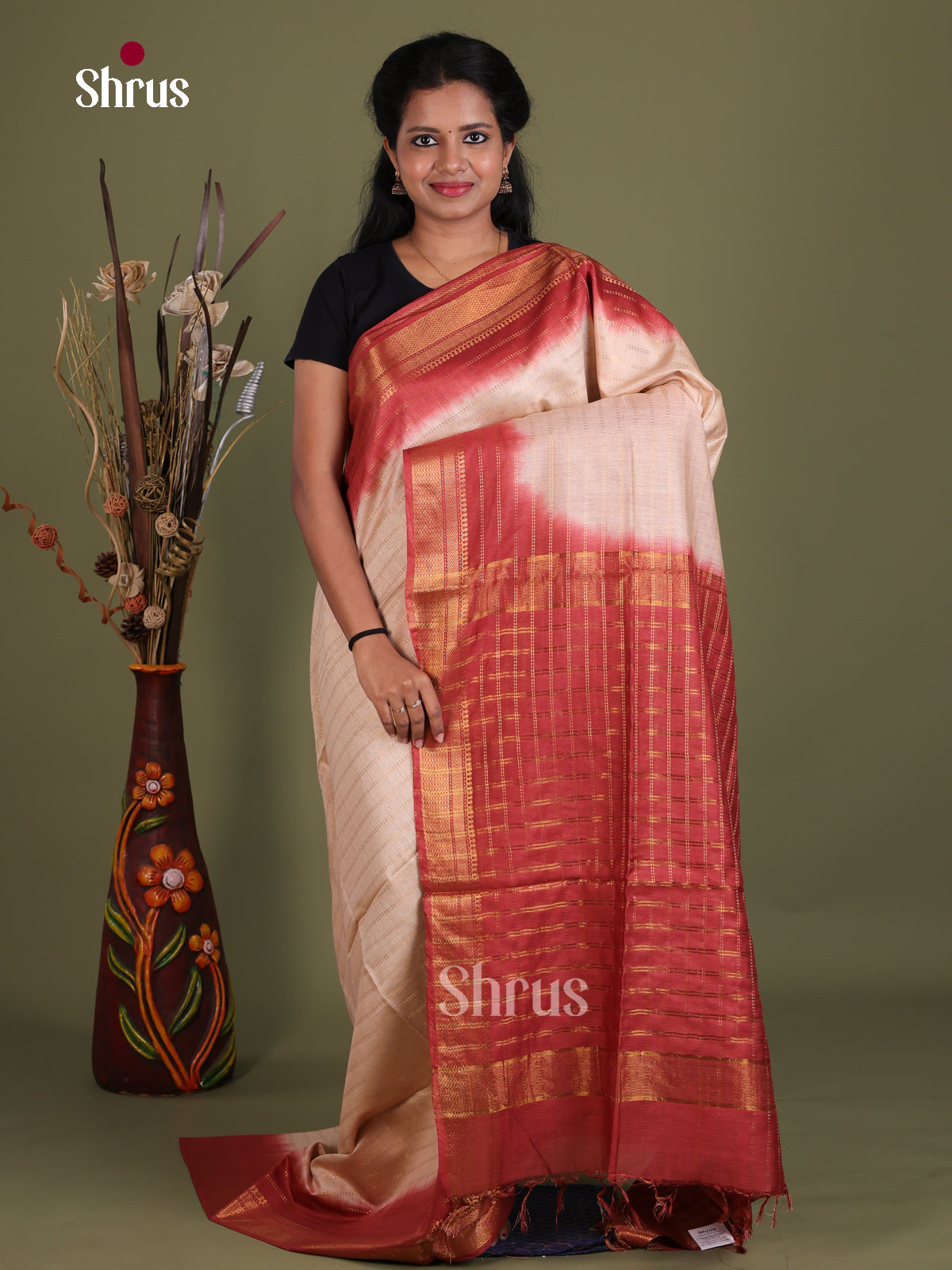 Semi Tussar Saree - EES21371 - Shop on Shrus.com