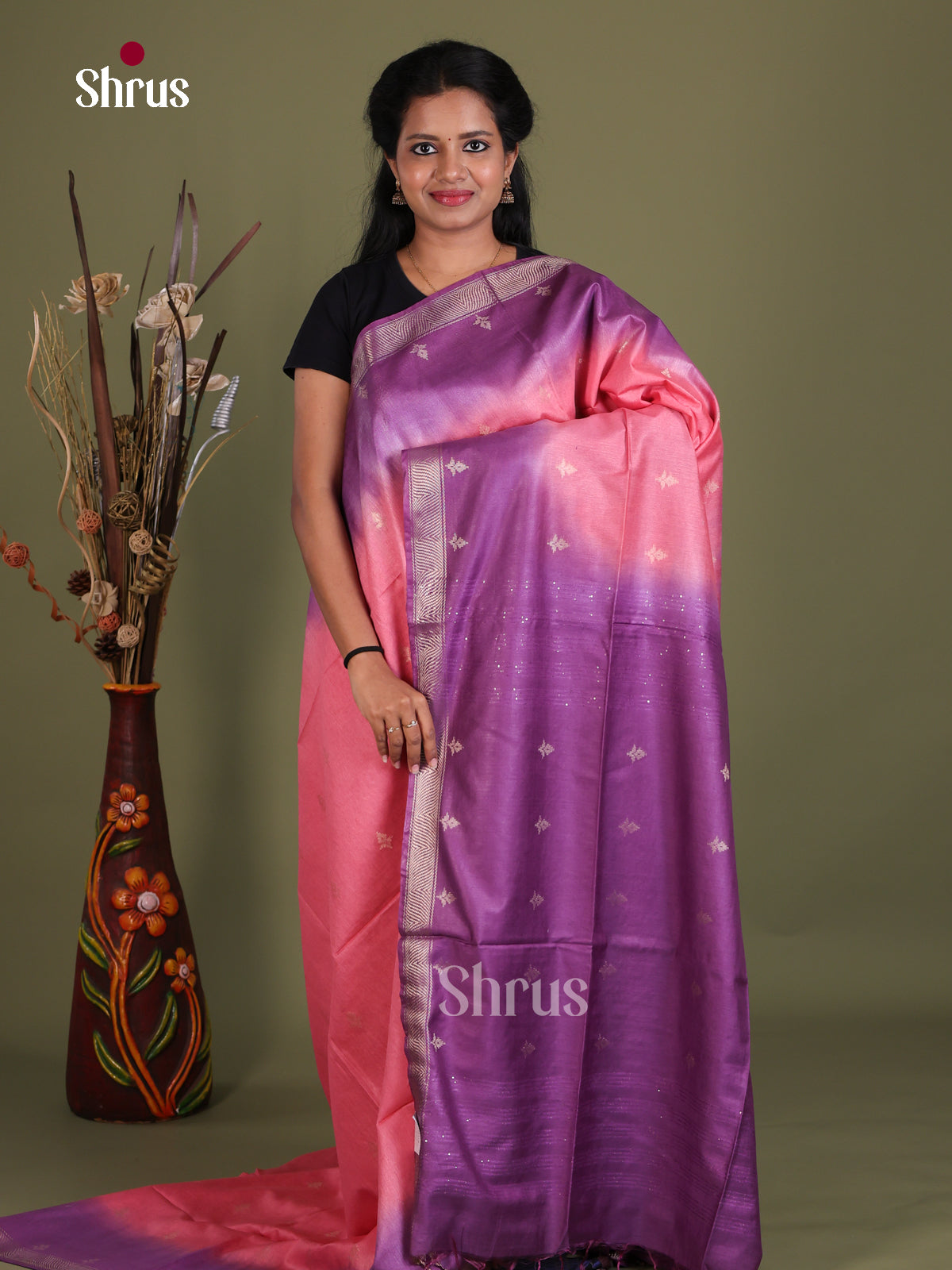 Semi Tussar Saree - EES21375 - Shop on Shrus.com