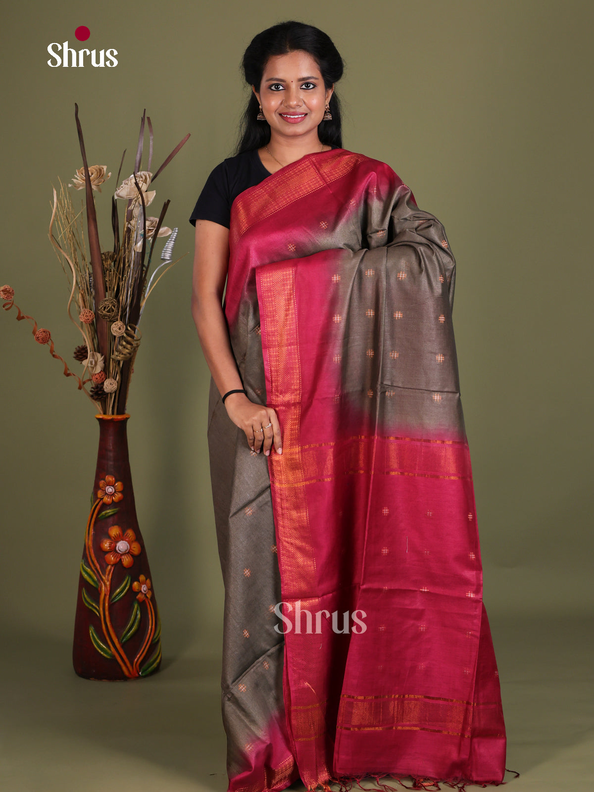 Semi Tussar Saree - EES21382 - Shop on Shrus.com