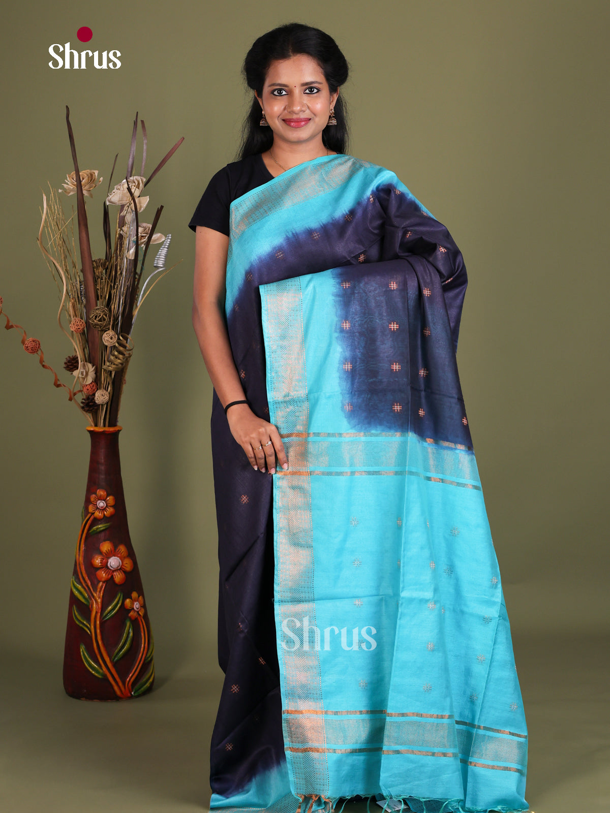 Semi Tussar Saree - EES21385 - Shop on Shrus.com